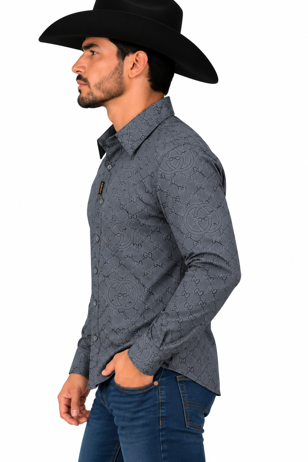 Baldelli Men’s Charcoal Gray Monogram Long Sleeve Shirt CHLS2085