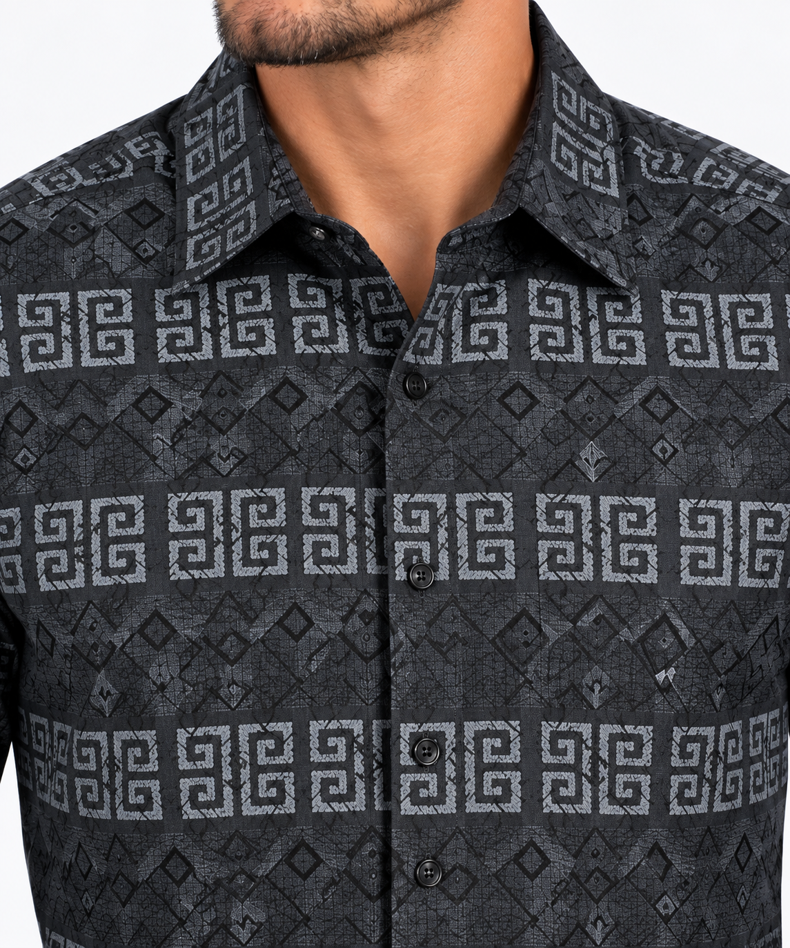 Chuxx Men’s Black & Gray Geometric Pattern Long Sleeve Shirt FL-3415