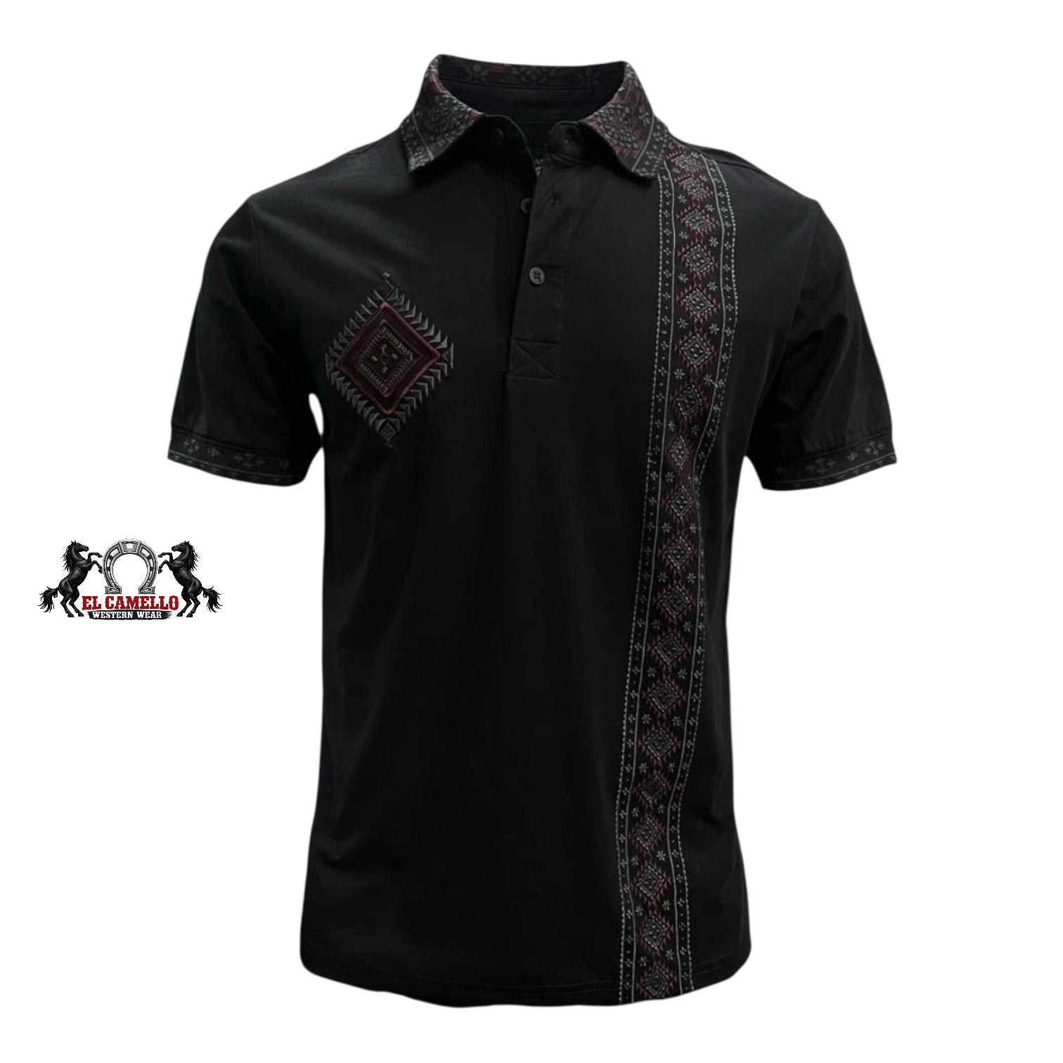 LAM-28235 Black Western Embroidered Polo