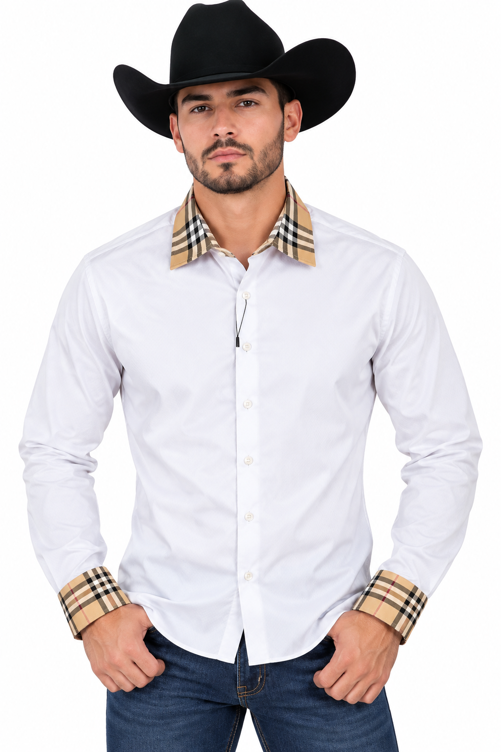 CHUXX Men's White Plaid Accent Long Sleeve Shirt DS-009
