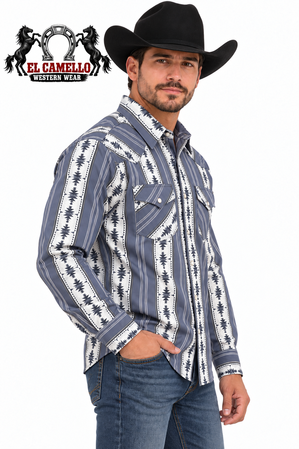 American West Men’s Slate Blue Southwestern Snap Shirt – No. 141MSF/25