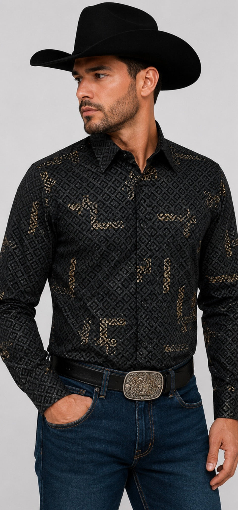 Chuxx Men's Black & Gold Geometric Shirt CHLS2087