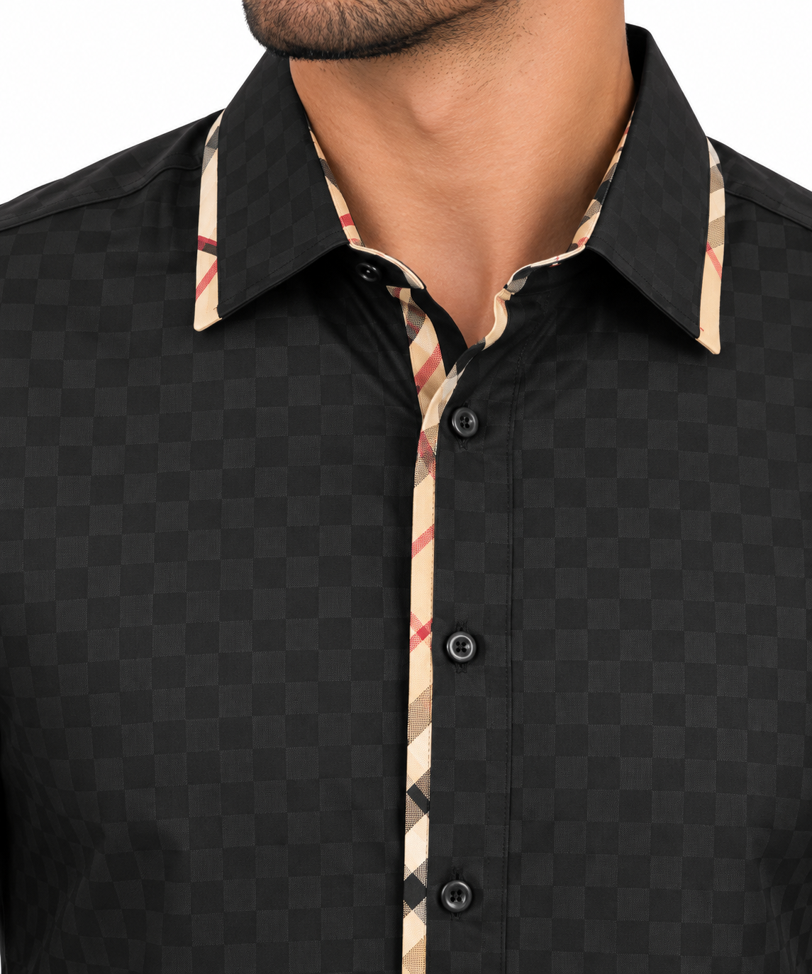 Chuxx Men’s Black Tonal Check Long Sleeve Shirt DS-003