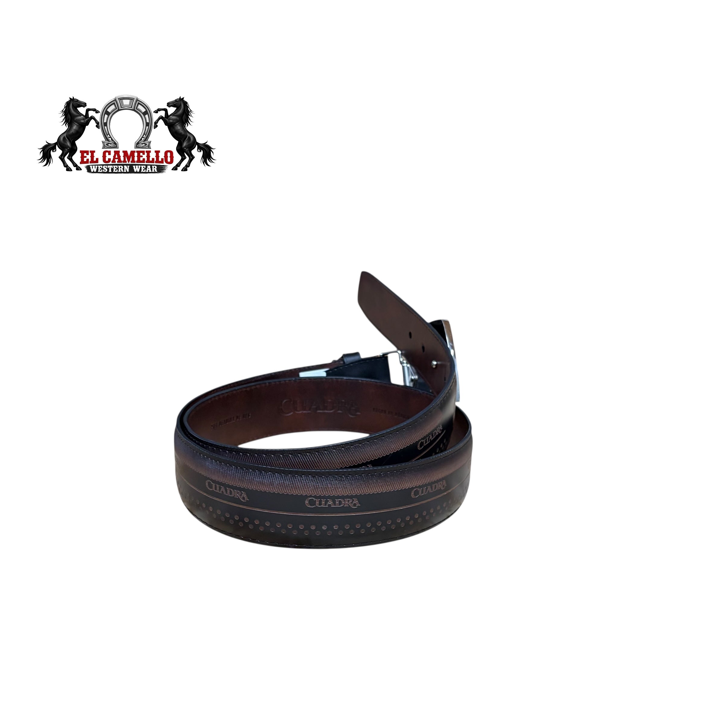 Cuadra Men’s Distressed Brown Leather Belt with Embossed Logo Buckle BC246