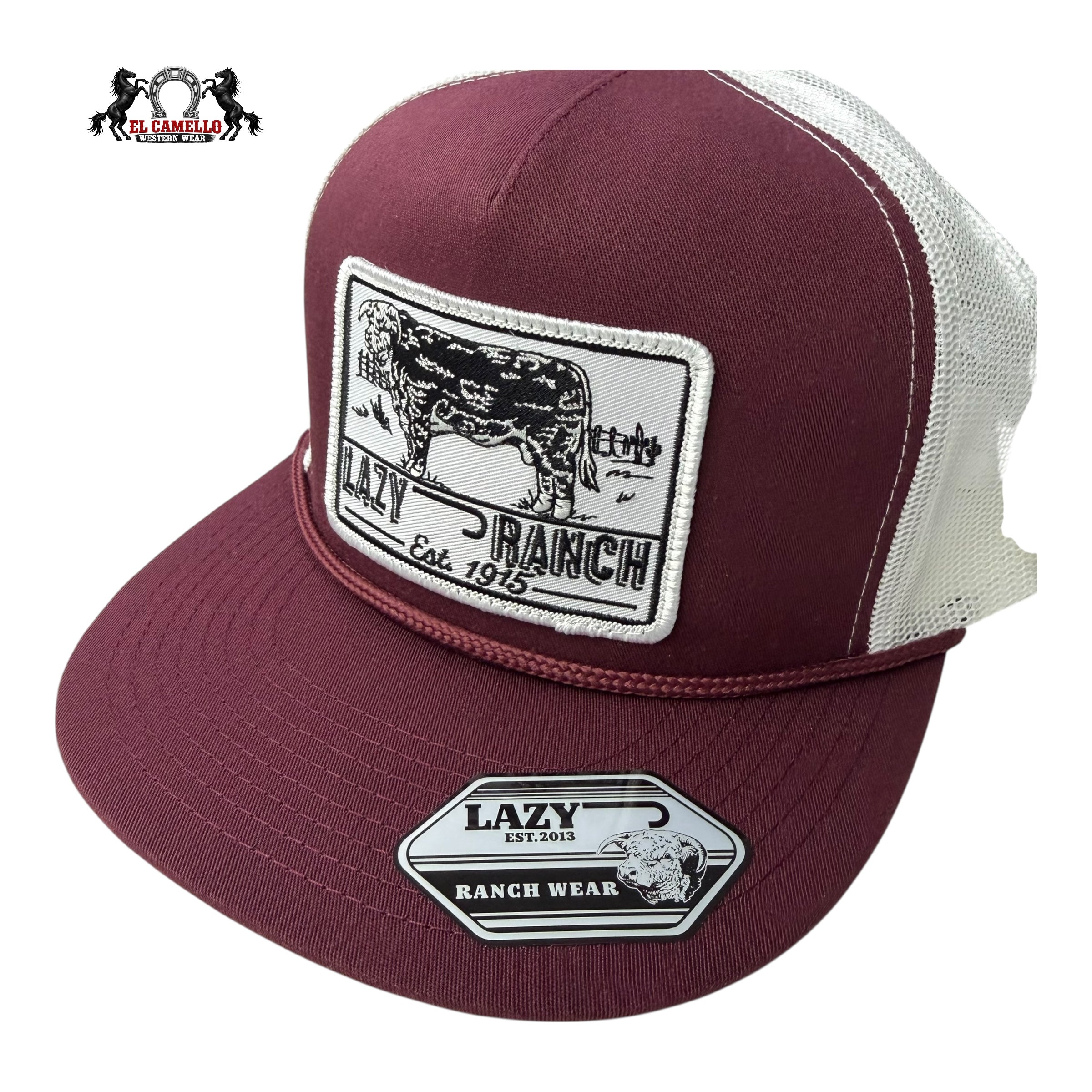 Lazy J Ranch “Lazy Ranch 1915” Burgundy & White Rope Snapback