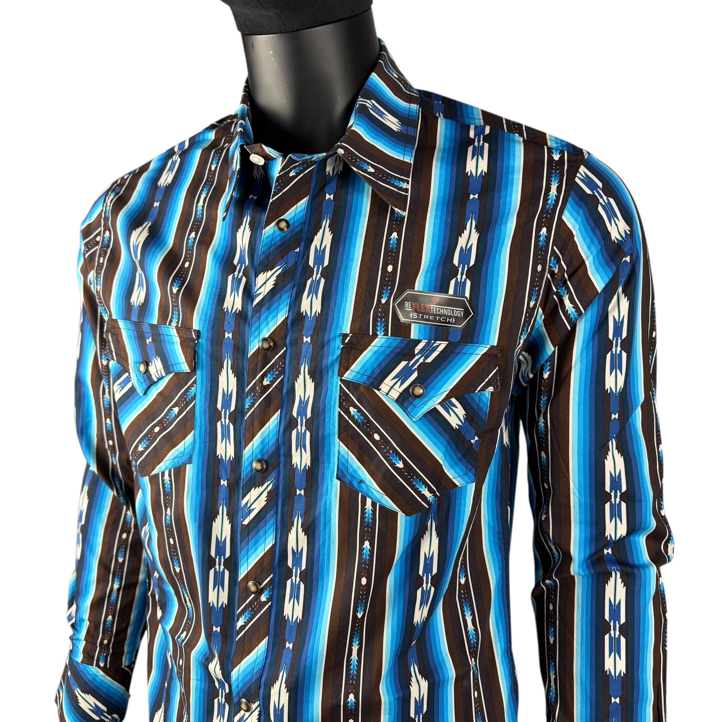 BMN2S07649 – Rock & Roll Denim Stripe Printed Long Sleeve Western Shirt