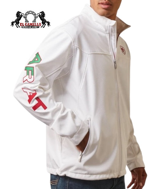 Ariat Men’s White Mexico Flag Softshell Jacket – Full Zip Western Performance Jacket 10043549