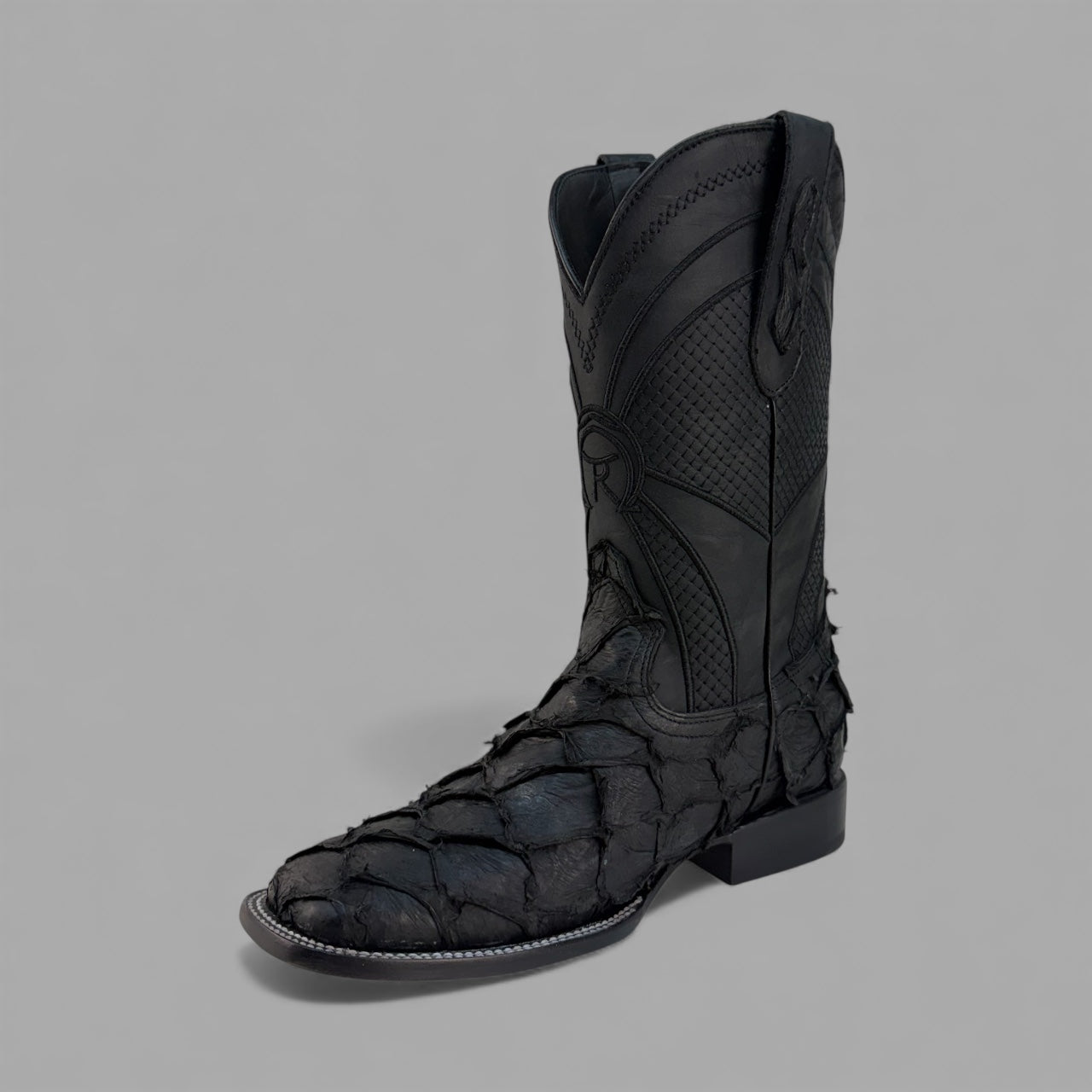 Pirarucu Negro Matte Square Toe Cowboy Boot