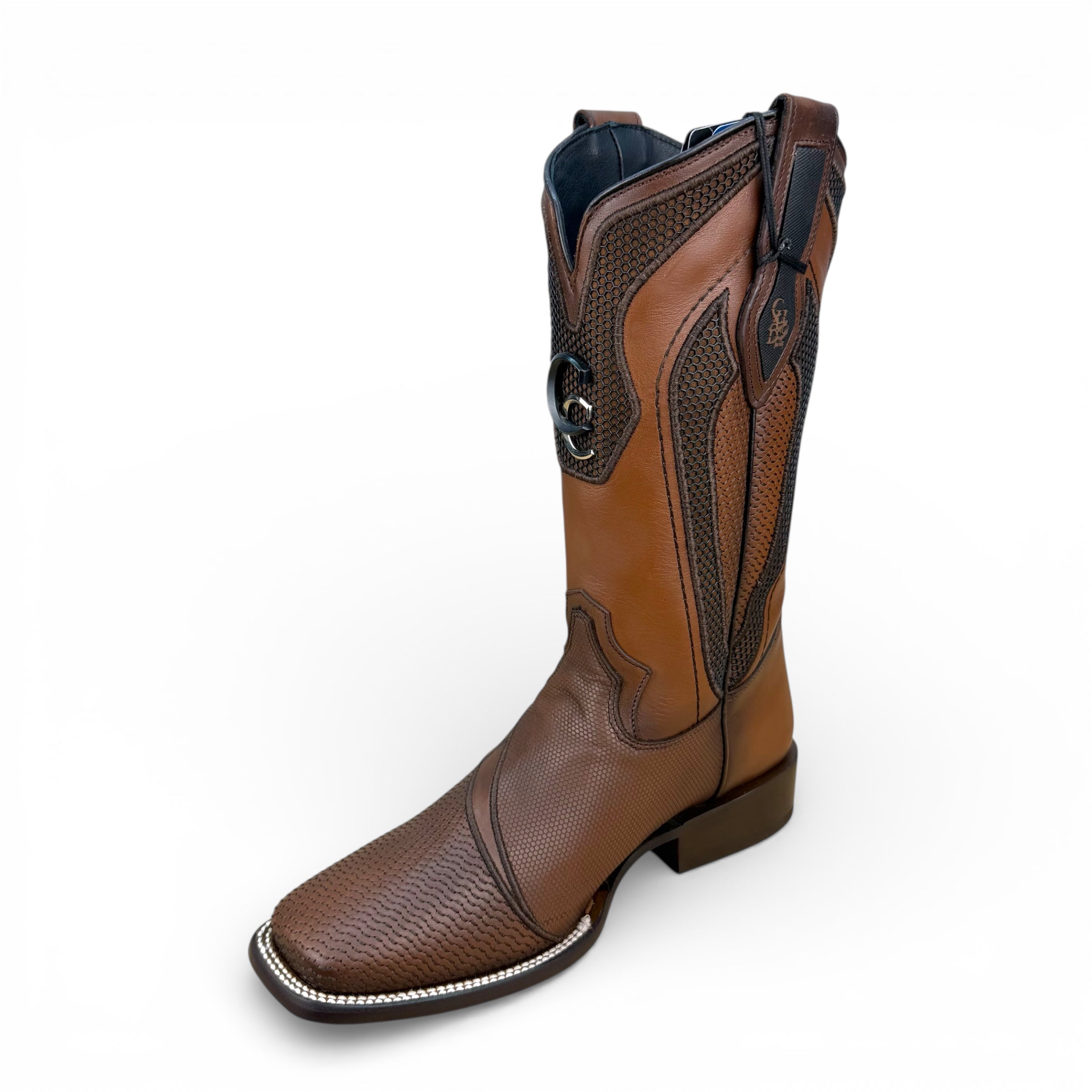 Cuadra Men's Honey Laser & Embroidery & Studs Square Toe Boots CU986