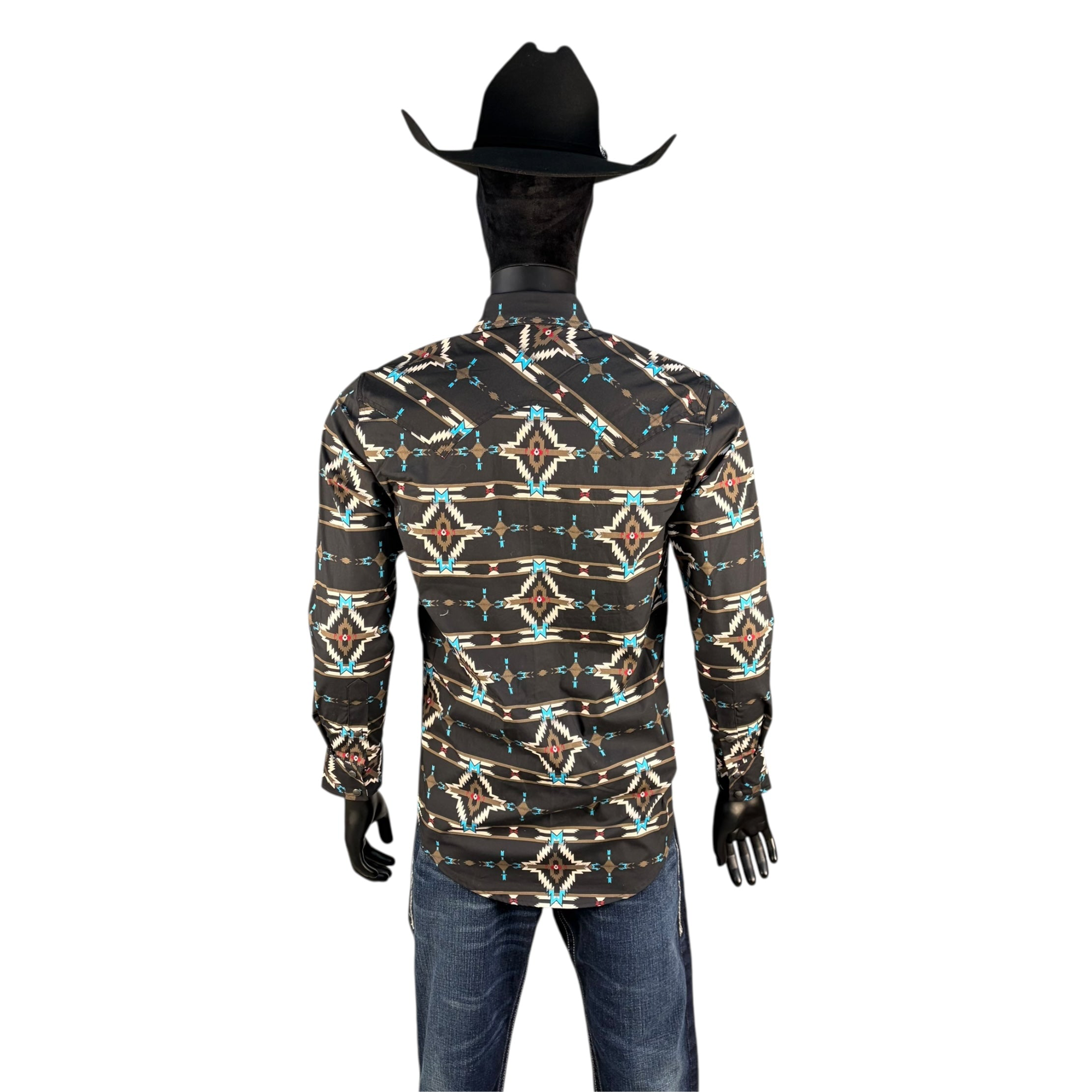 Men’s Rock & Roll Southwestern Aztec Print Long Sleeve Western Shirt