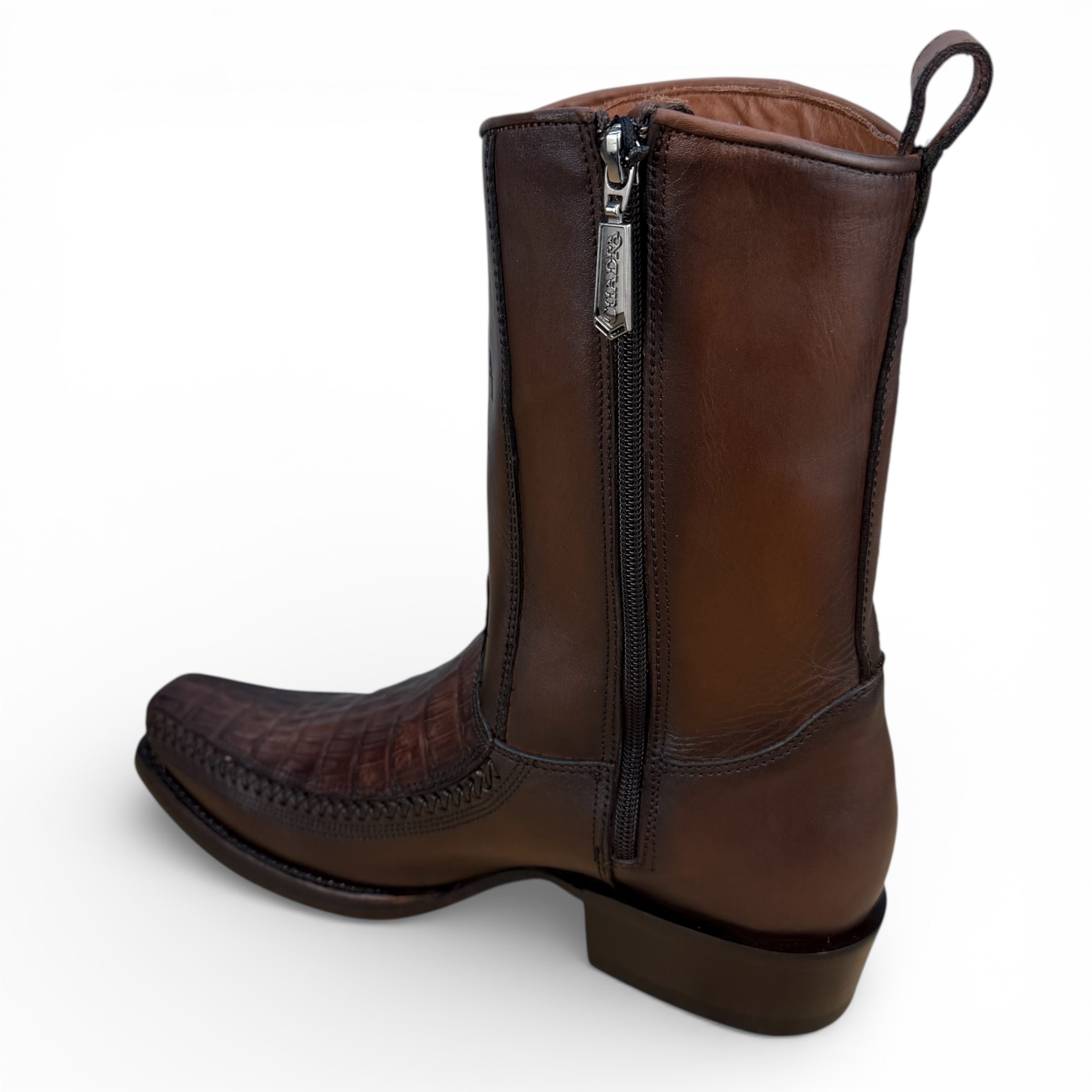 Cuadra CU698 MN Brown Caiman Laser & Woven Narrow Square Toe