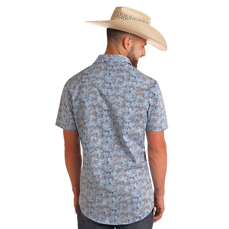 Rock & Roll Denim Mens Powder Blue Short Sleeve Snap Shirt BMN3S05858