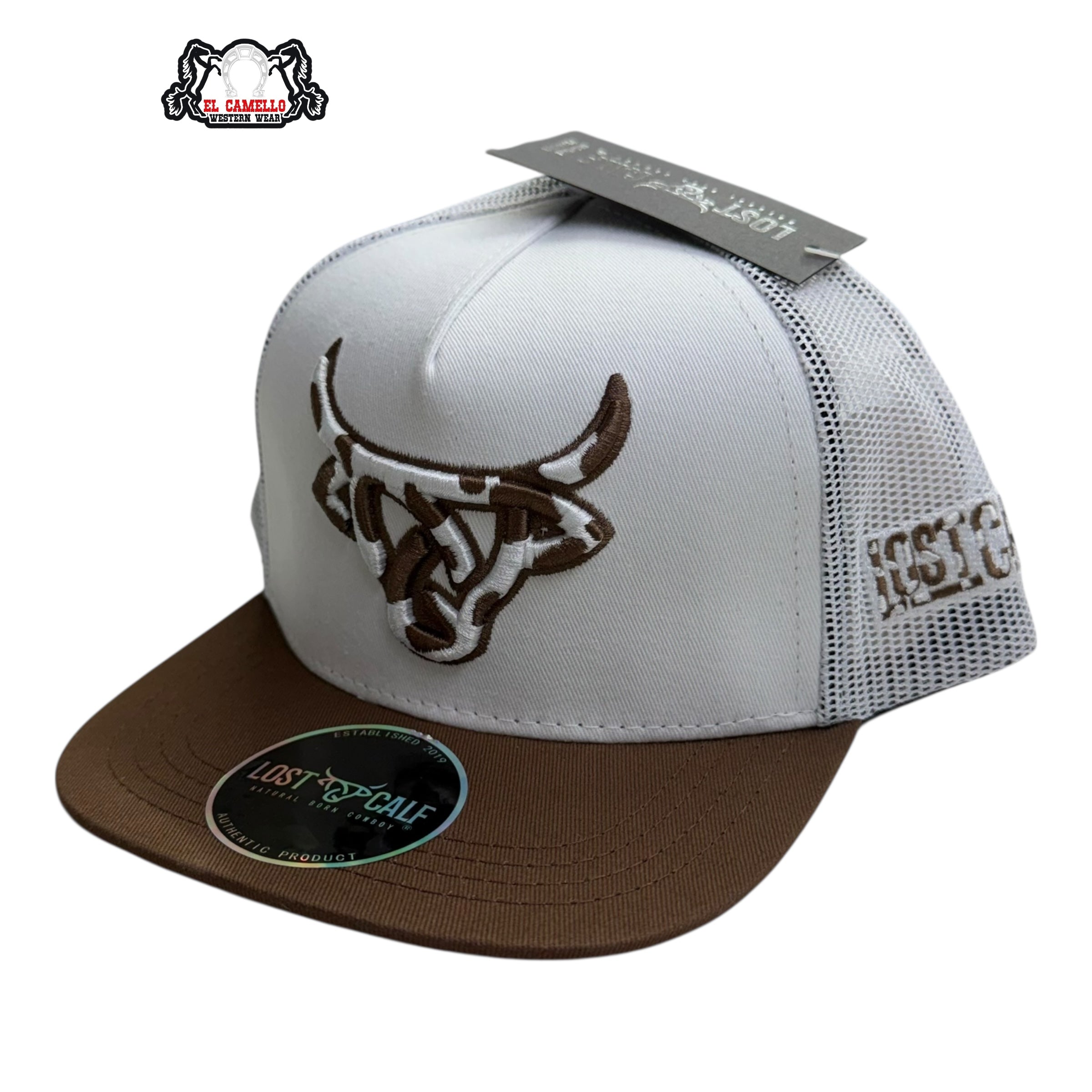 Lost Calf Kids Bull Mesh Cap – White & Brown LCK2001