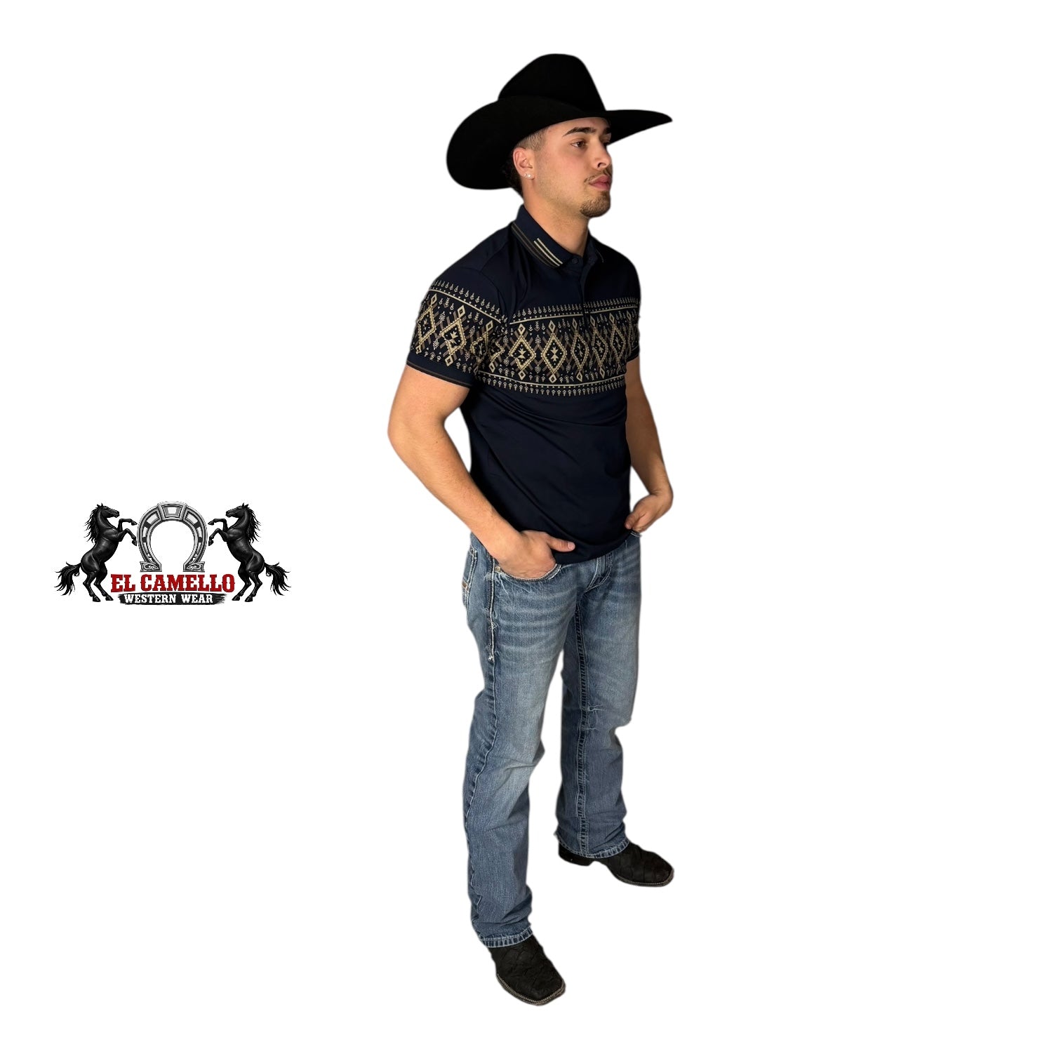 MT-36022 Men’s Western Print Polo – Navy