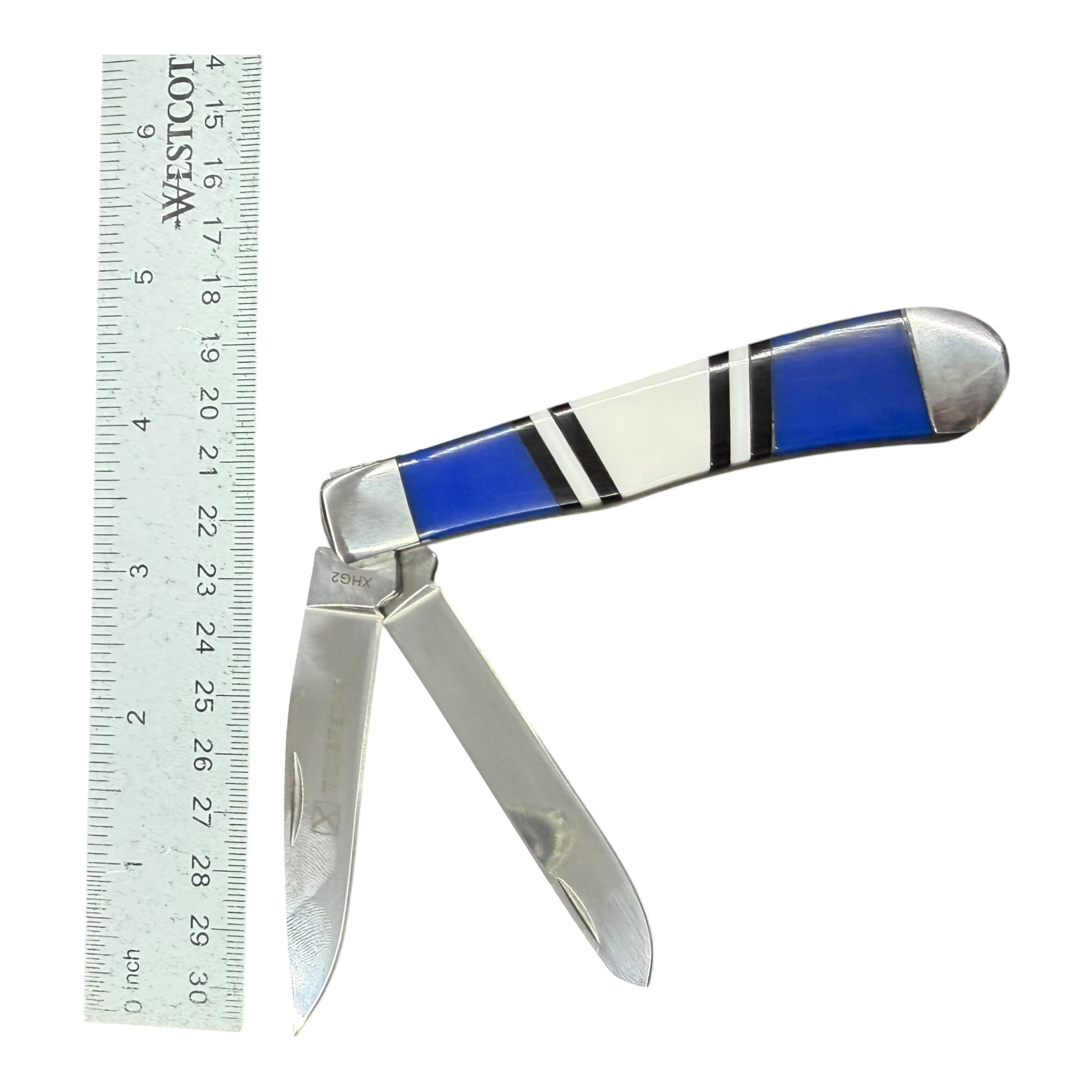 Twisted X Trapper-Style Pocket Knife – Blue & White Handle XHG2