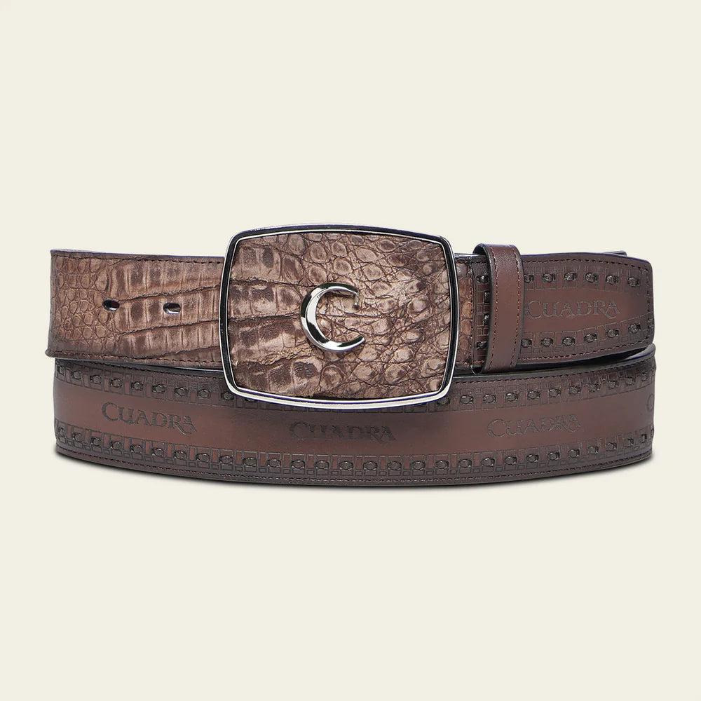 Men’s Cuadra Belt in Genuine Fuscus Leather with Embossed BC422