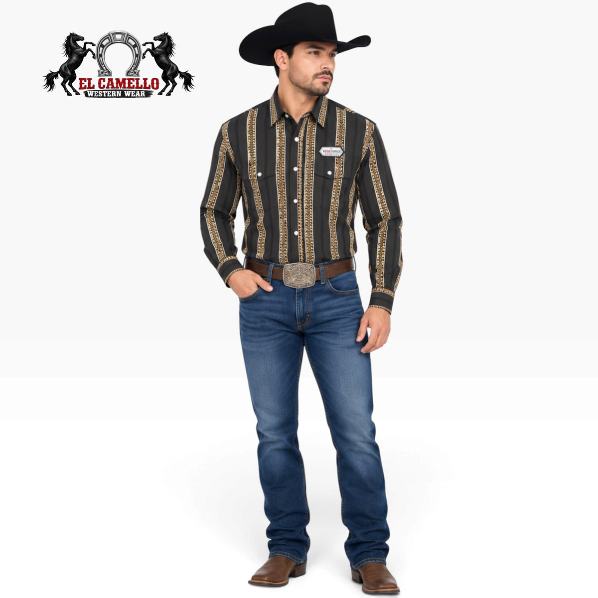 Rock & Roll Men's Black Striped Long Sleeve Western Shirt