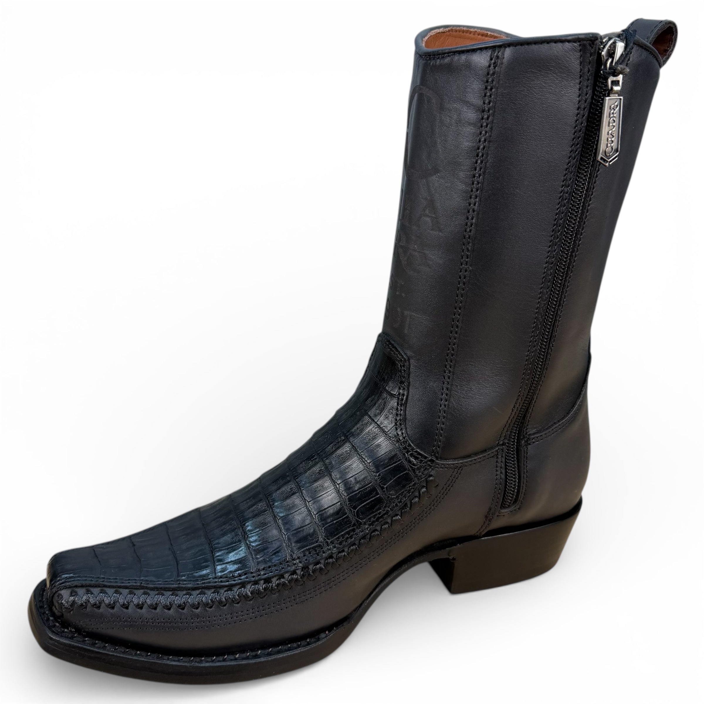 Cuadra CU805 MN Plunge Black Caiman Laser & Woven Narrow Square Toe