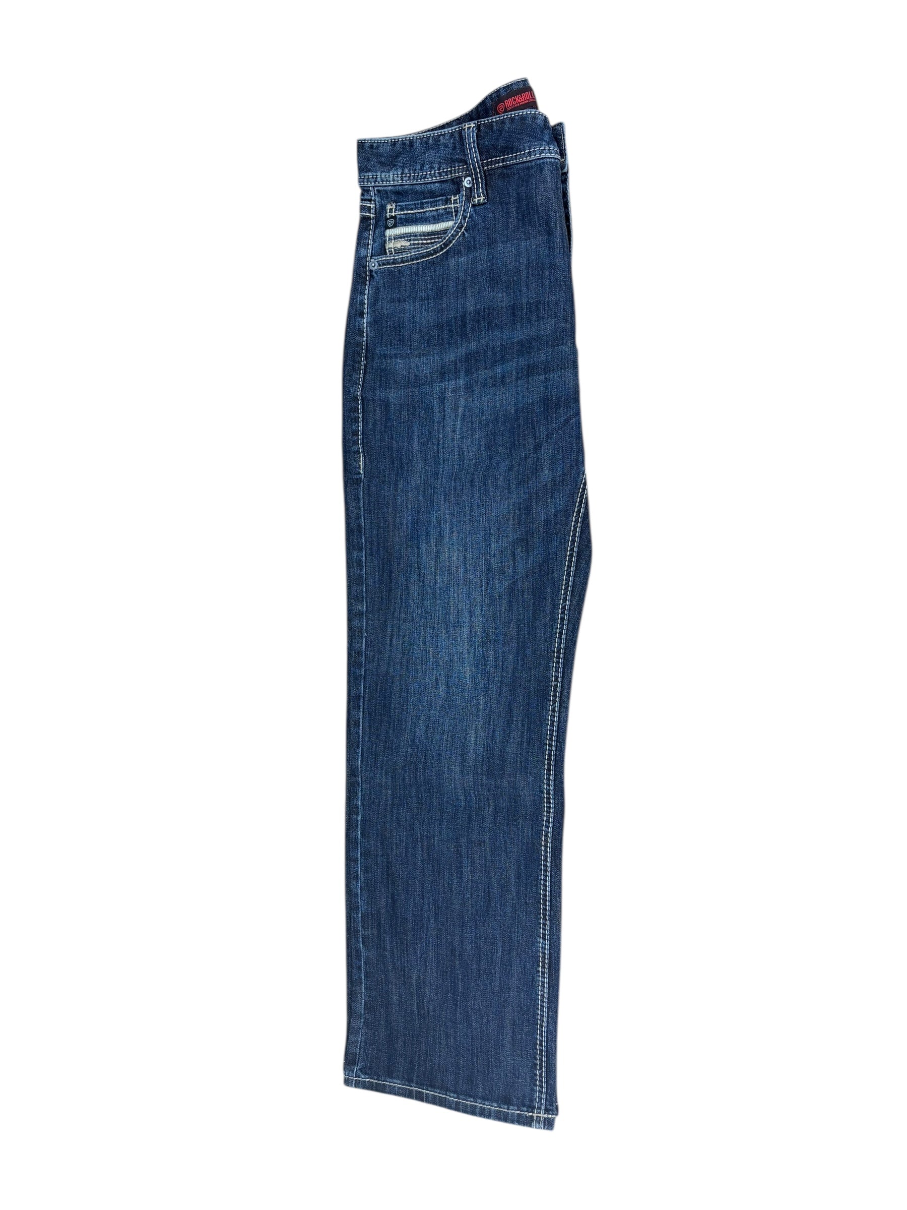 Rock & Roll Denim Men’s Double Barrel Relaxed Fit Straight Boot Jeans – Extra Mobility Denim, Dark Vintage Wash 4816