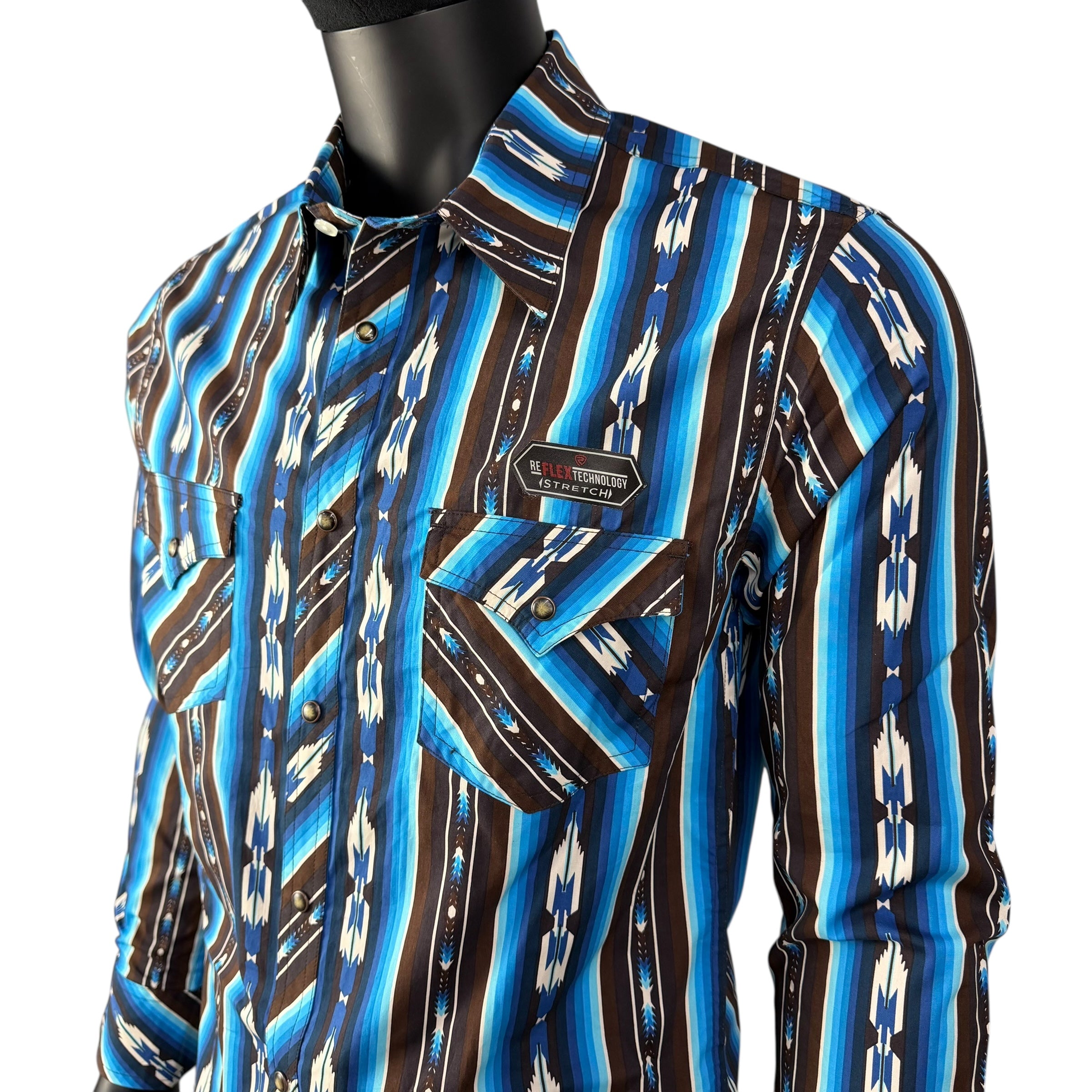 BMN2S07649 – Rock & Roll Denim Stripe Printed Long Sleeve Western Shirt