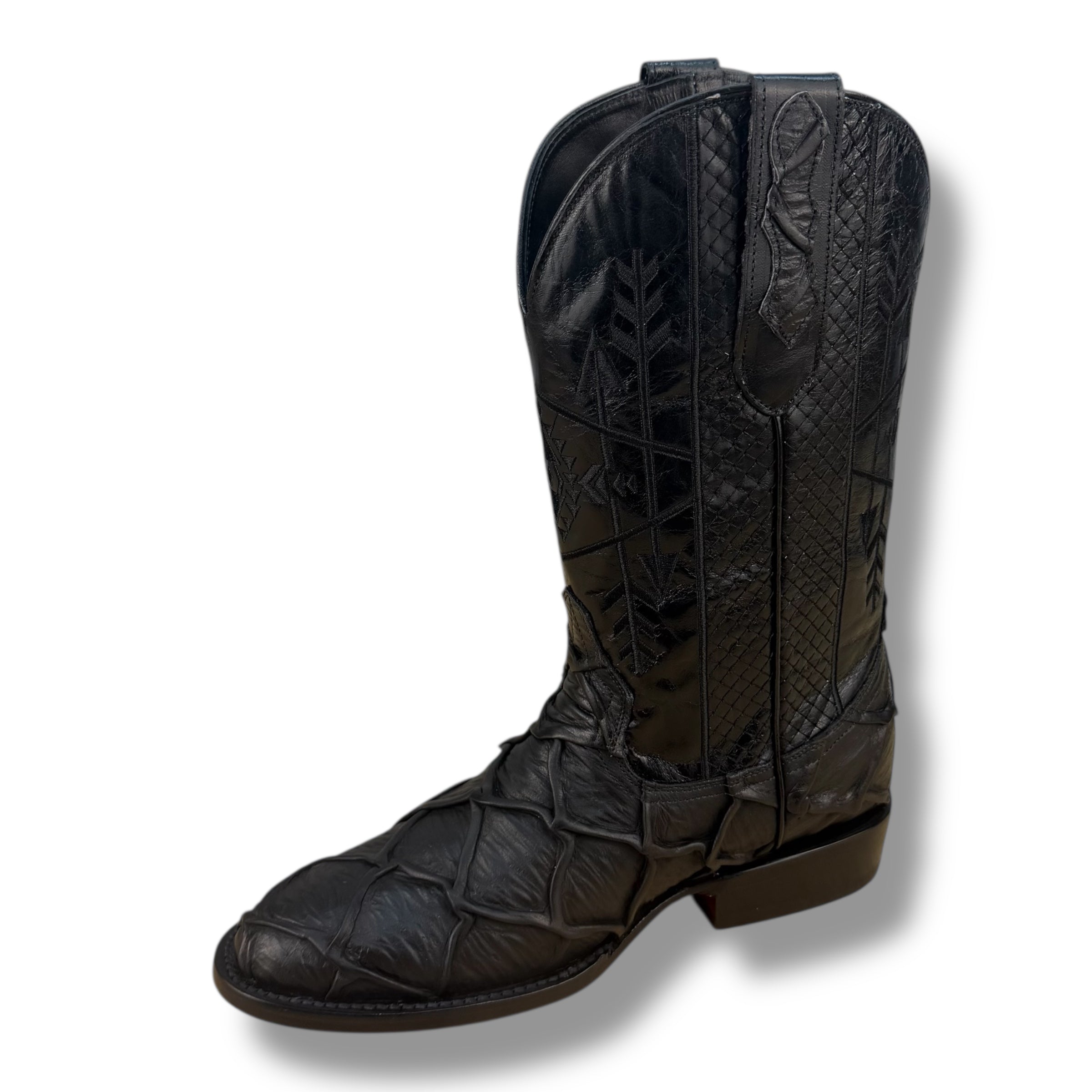 Iron Legacy Black Pirarucu Leather Boots - Sqaure Toe