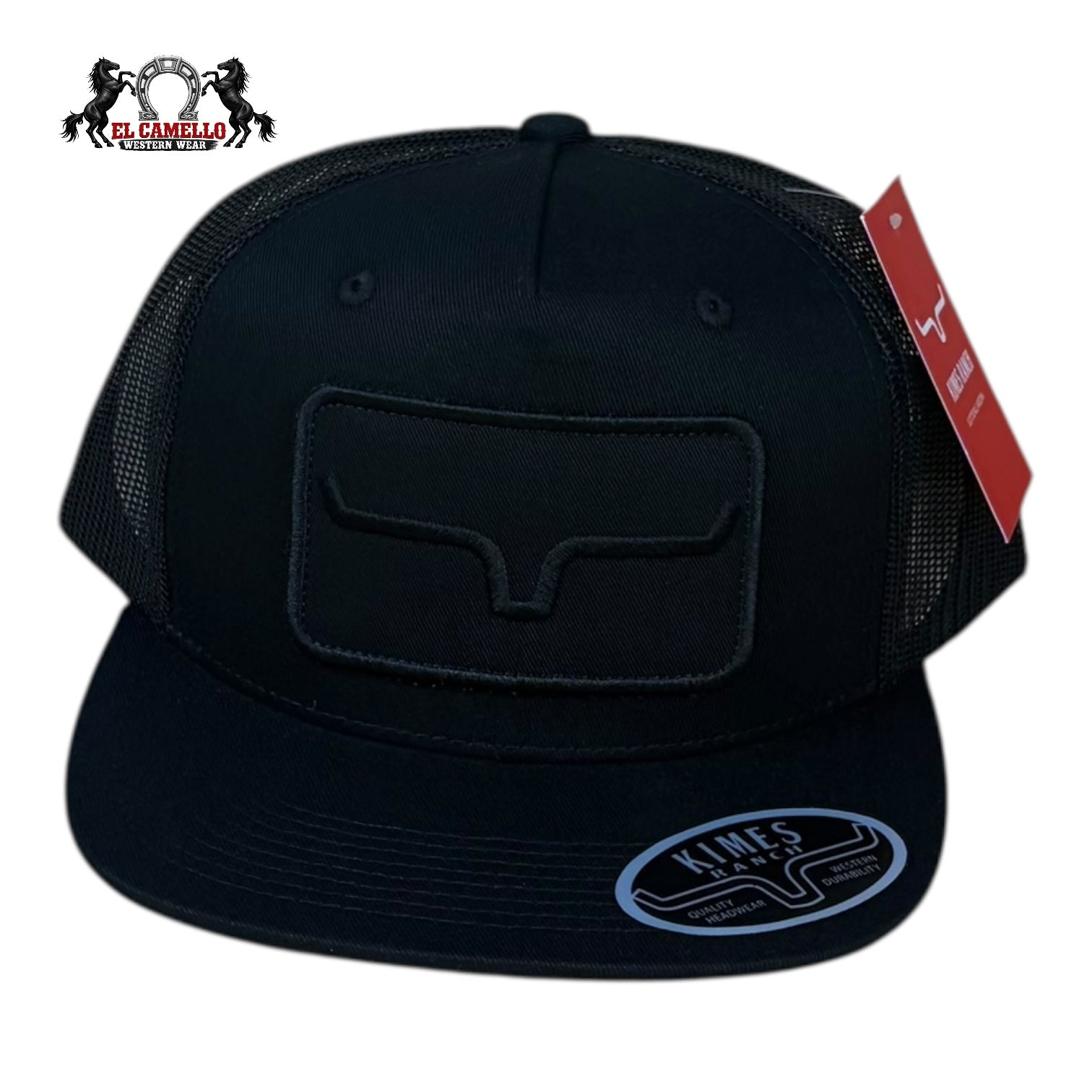 Kimes Ranch Black Trucker Snapback Hat with Tonal Horns Patch