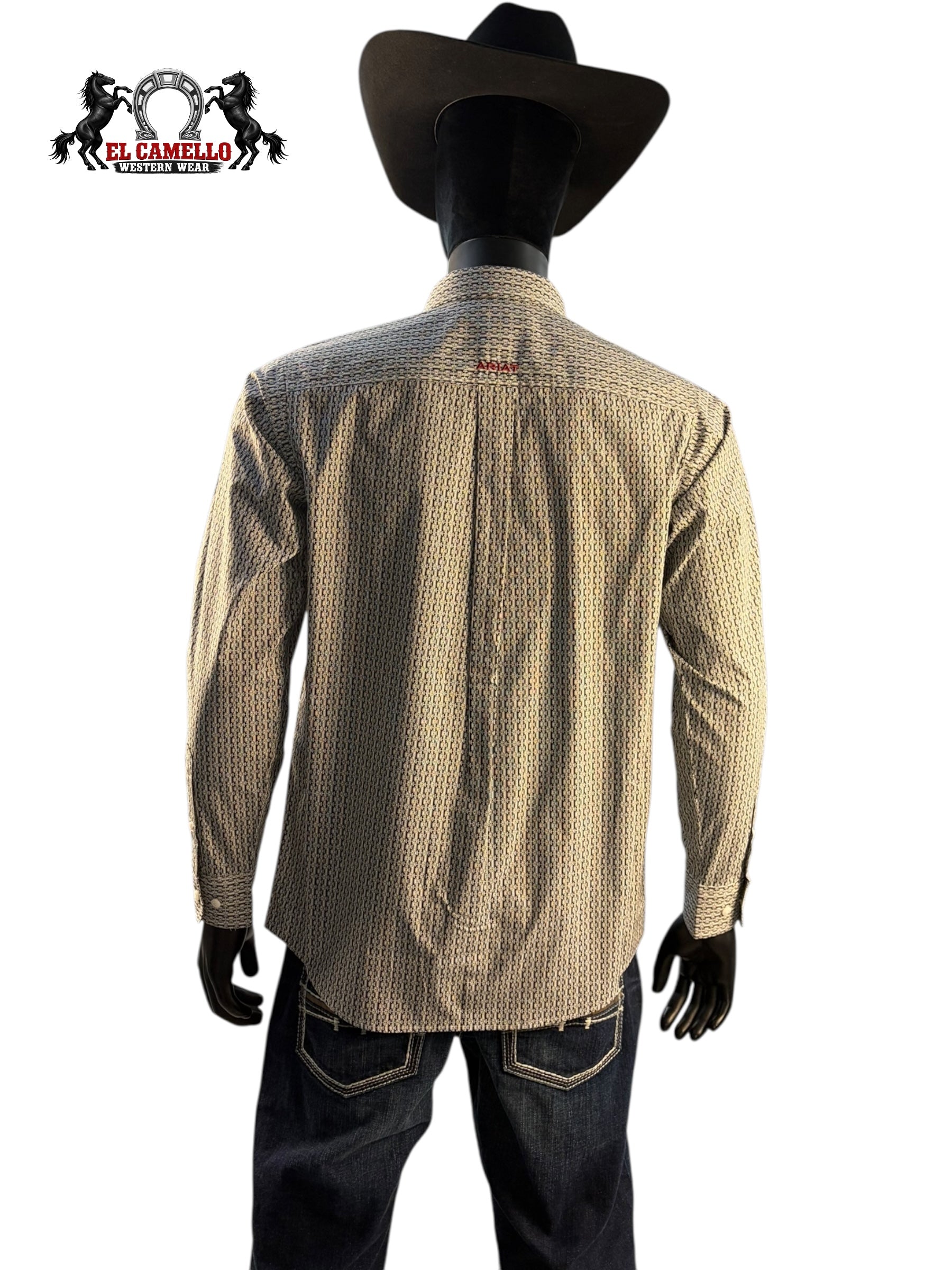Ariat Men’s Logo Sleeve Button-Down Western Shirt – Cream/Black Print 10071716