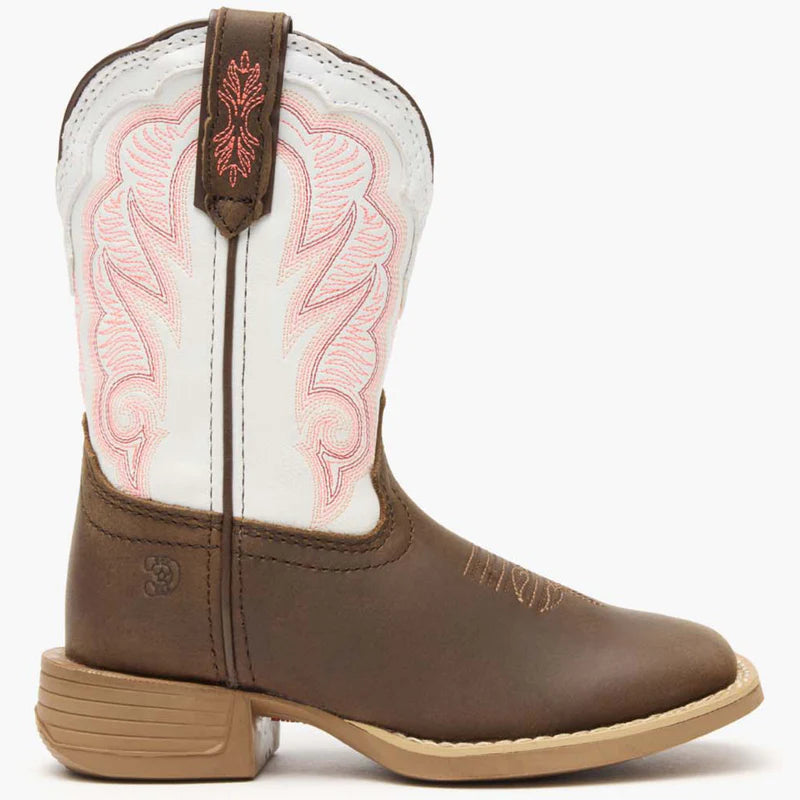 DBT0242Y  Durango® Lil' Rebel Pro™ Big Kid's Trail Brown and White Western Boot