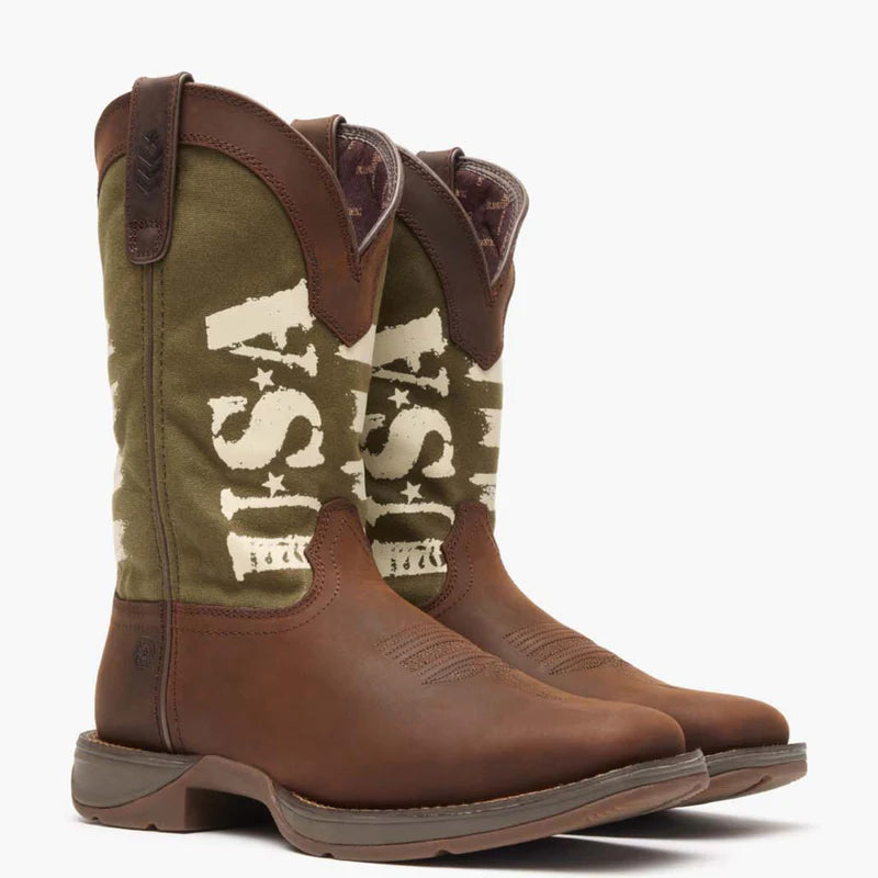DDB0313 Rebel by Durango® Army Green USA Print Western Boot