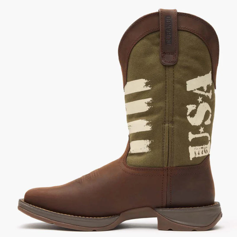 DDB0313 Rebel by Durango® Army Green USA Print Western Boot