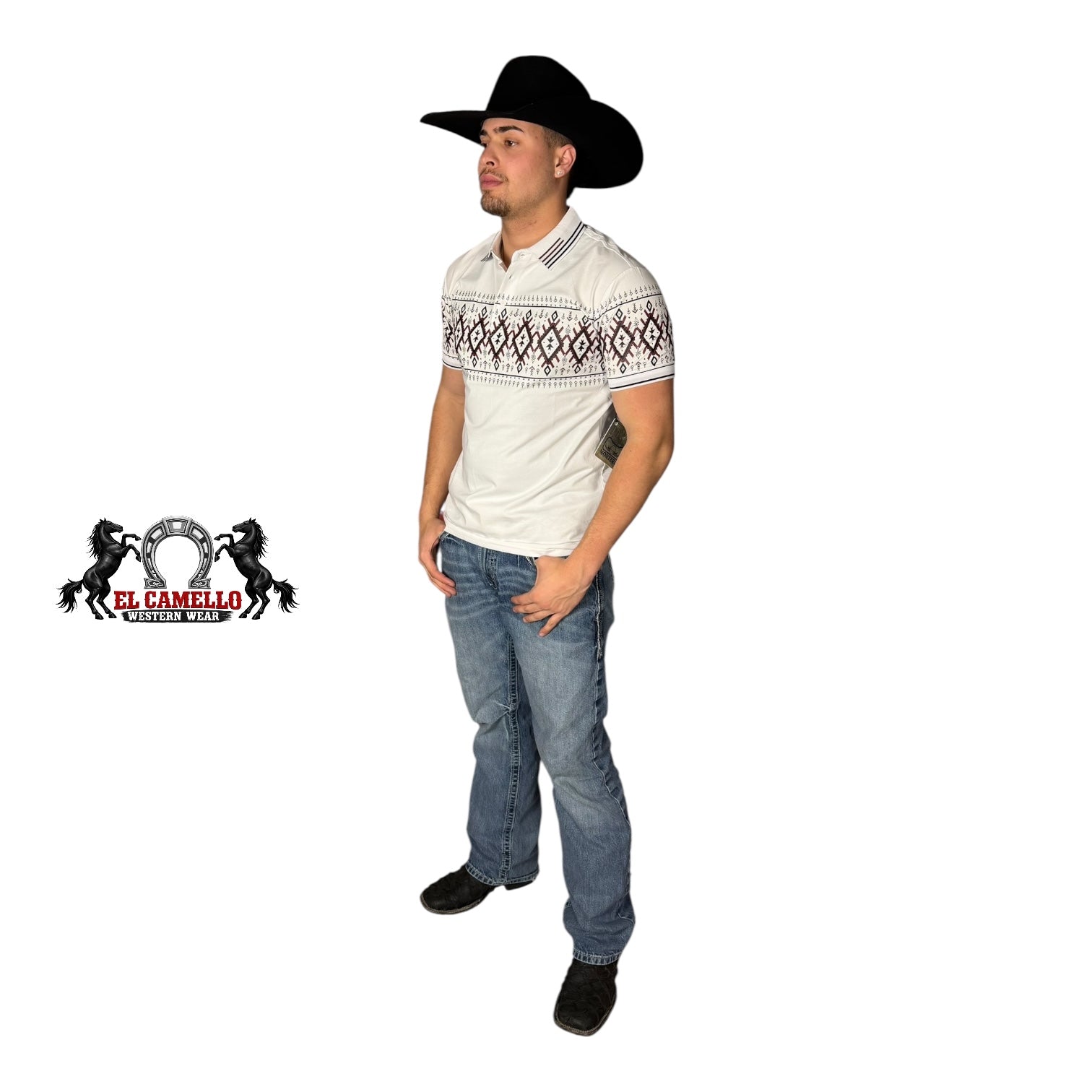 MT-36022 Men’s Western Print Polo – White