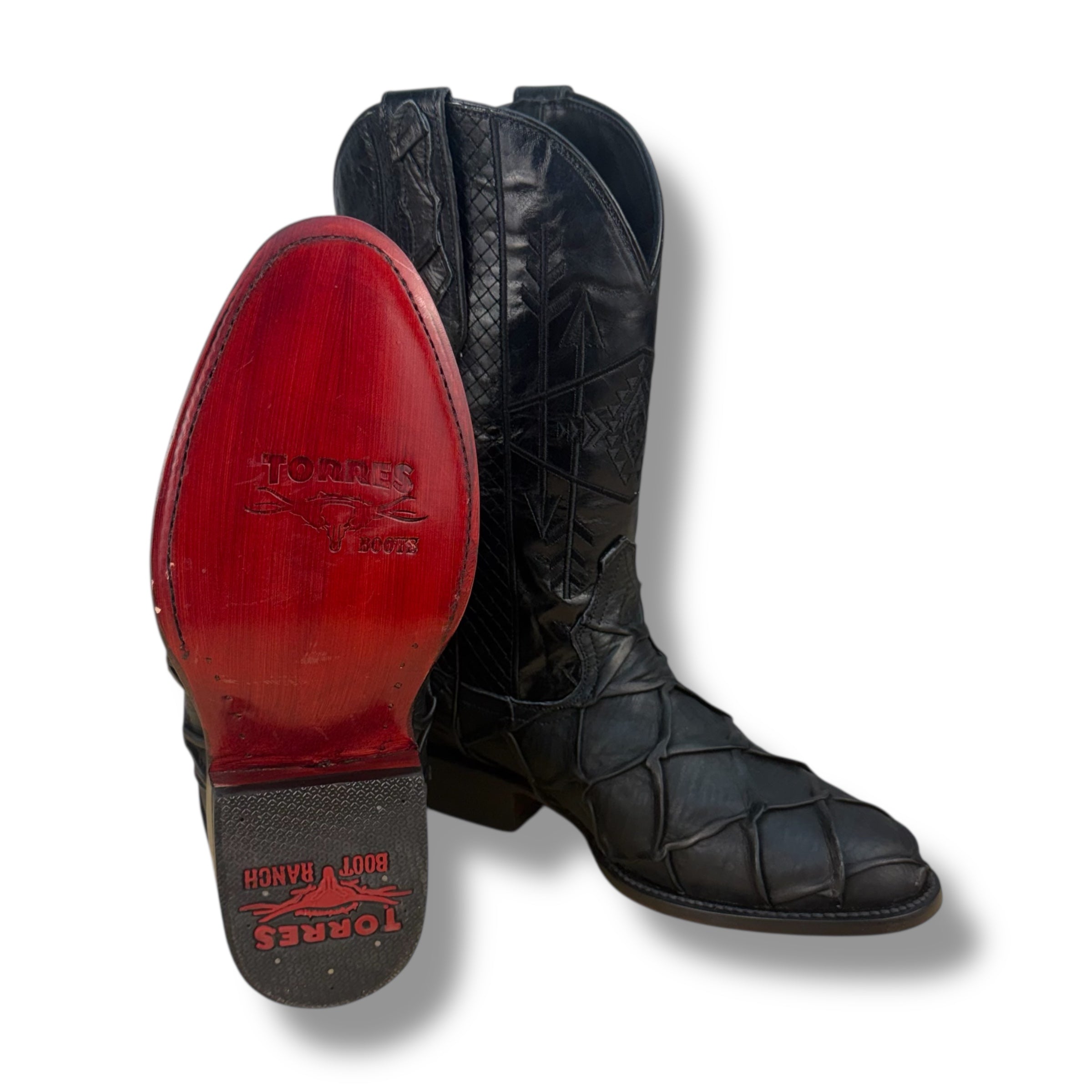 Iron Legacy Black Pirarucu Leather Boots - Sqaure Toe