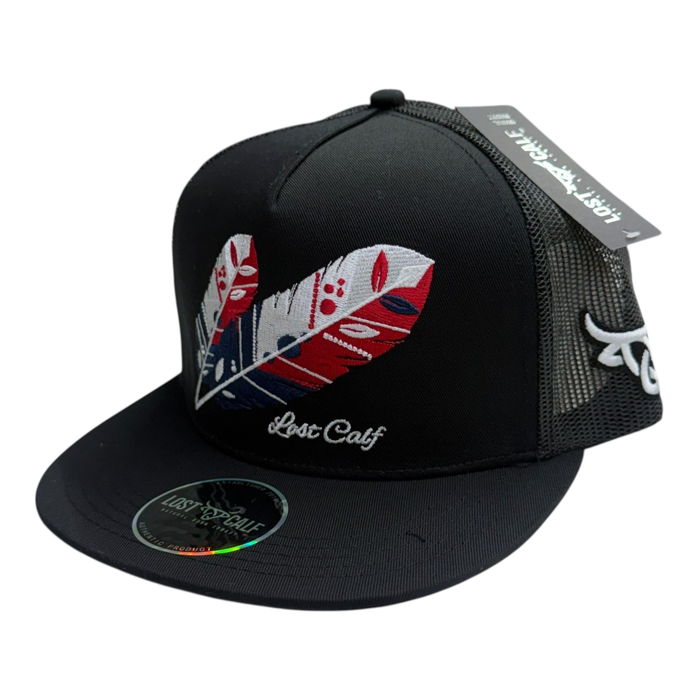 Lost Calf Patriotic Feather Mesh Cap – Black LC1009