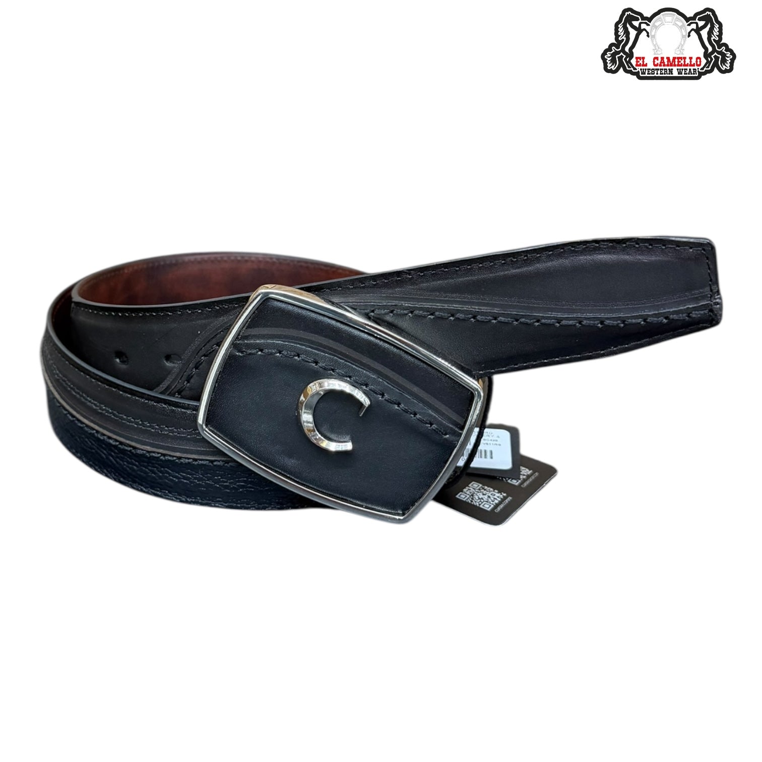 Cuadra Black Leather Belt with Iconic C Buckle BC428