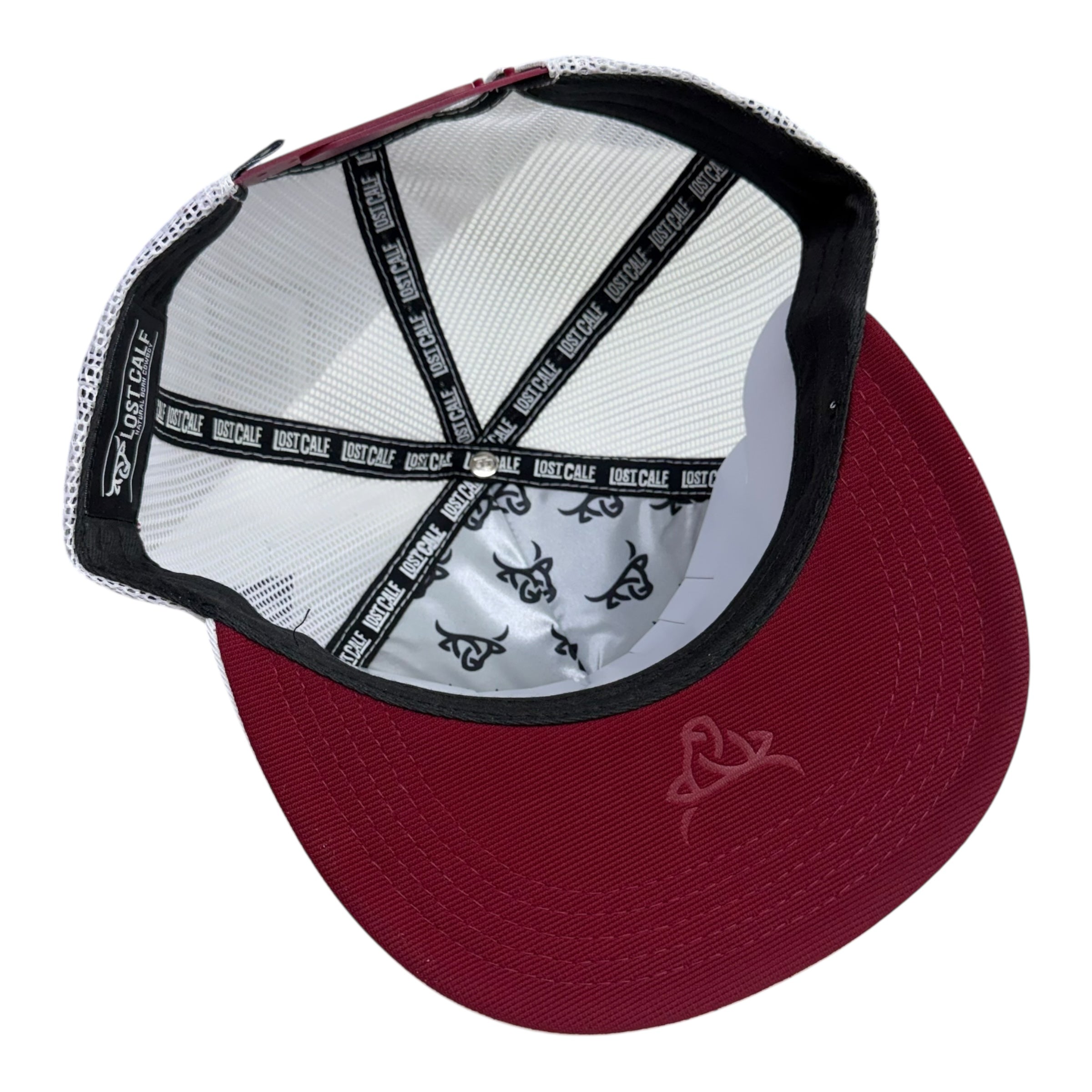 Lost Calf Floral Bull Mesh Cap – White & Burgundy LC1010