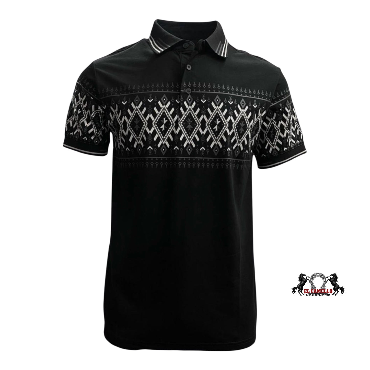 MT36022 Men’s Western Print Polo – Black