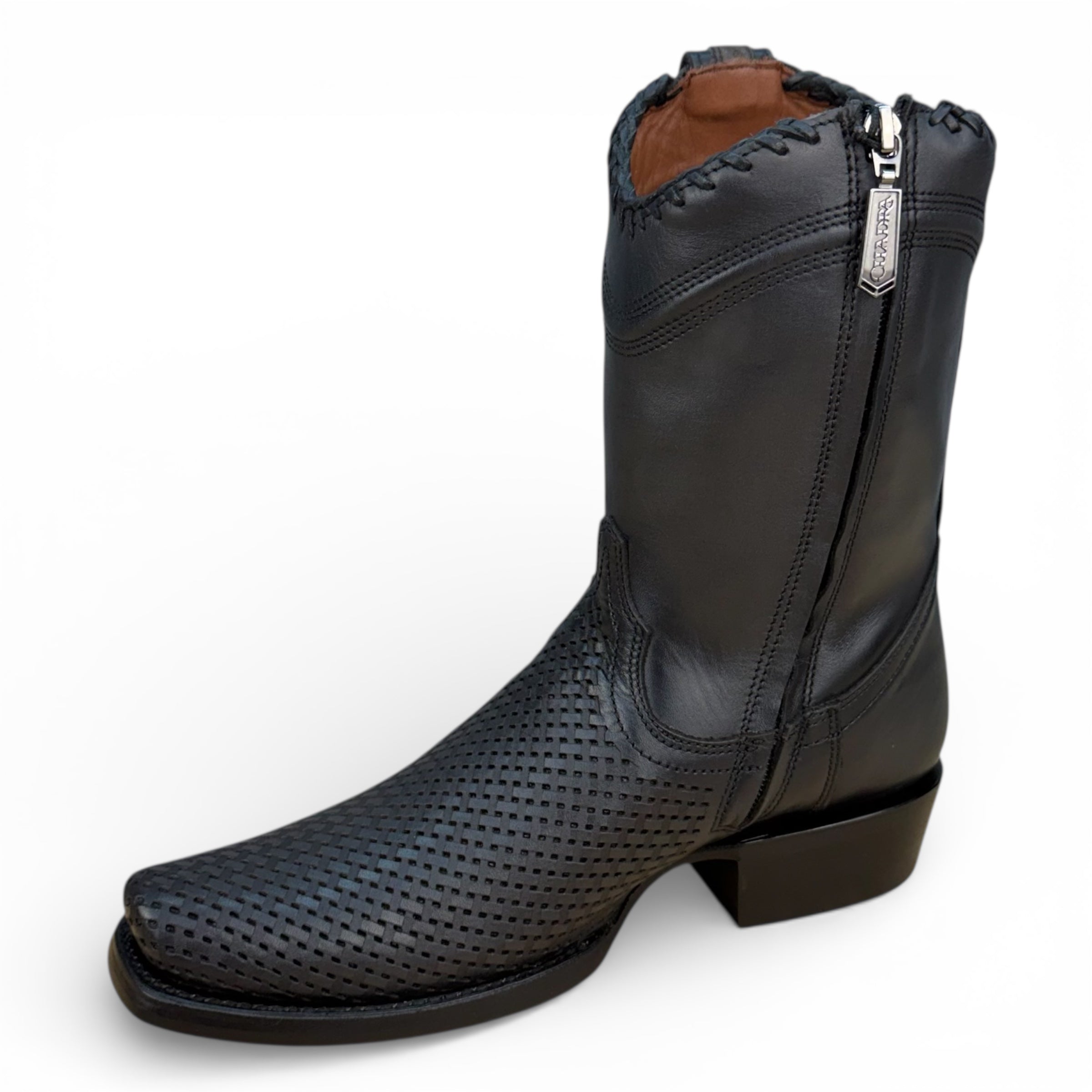 Cuadra CU969 – Black Laser-Woven Leather Boot