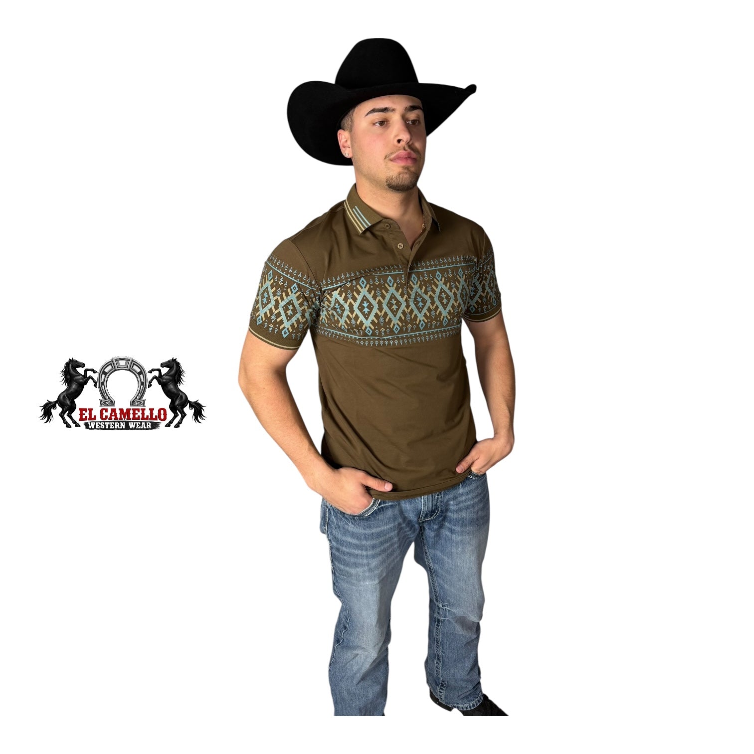 MT-36022 Brown Western Pattern Polo