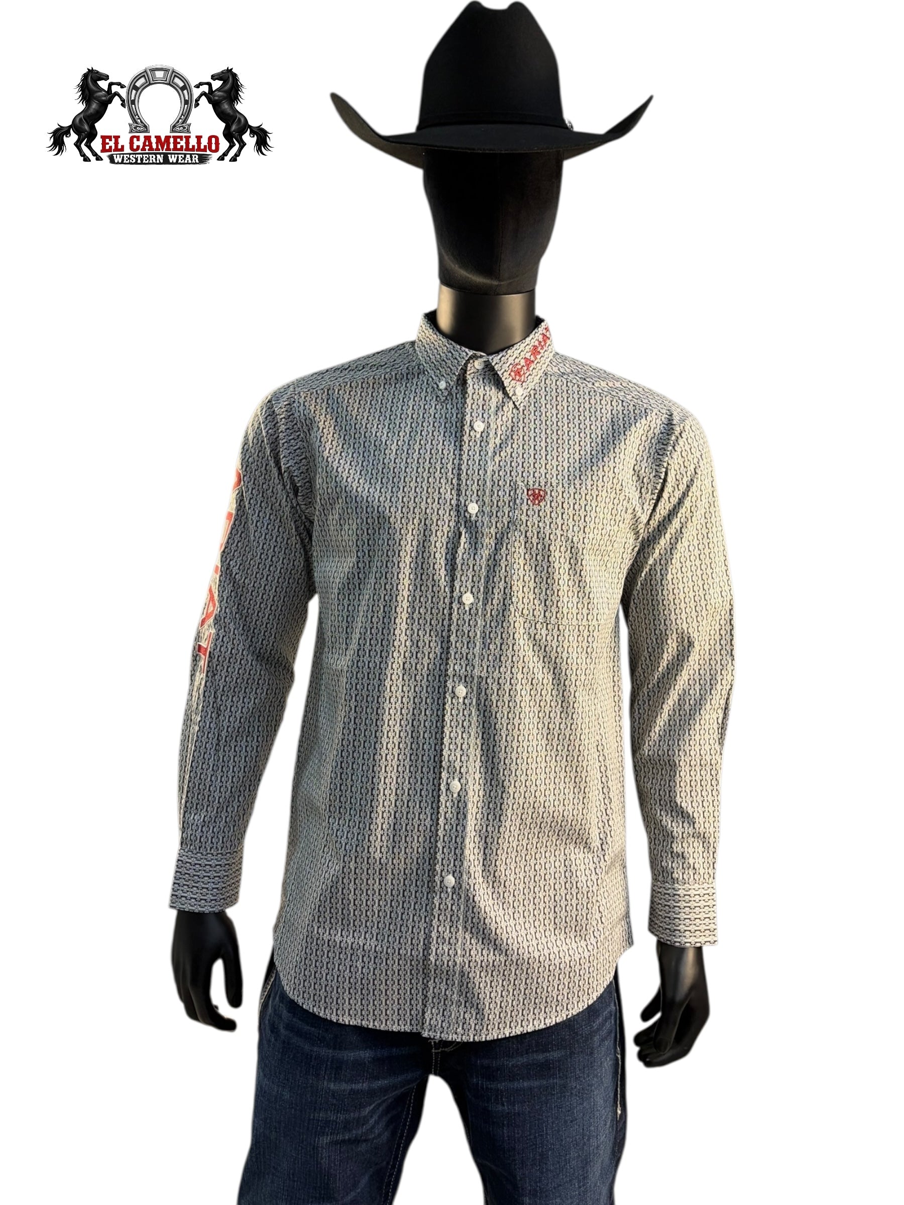 Ariat Men’s Logo Sleeve Button-Down Western Shirt – Cream/Black Print 10071716