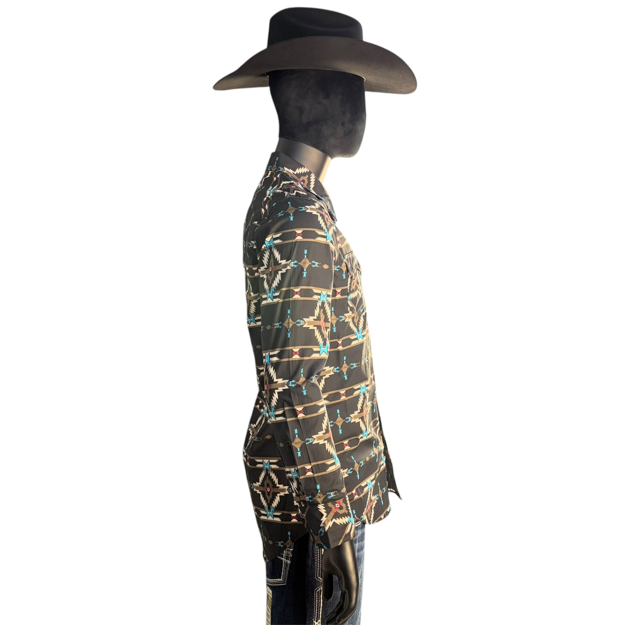 Men’s Rock & Roll Southwestern Aztec Print Long Sleeve Western Shirt