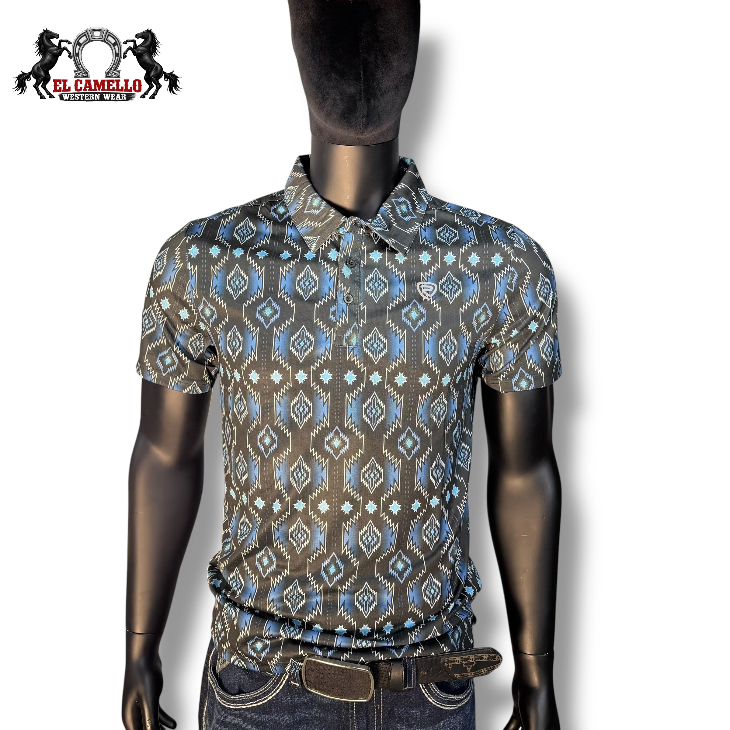 Rock & Roll Denim RR Aztec Printed Polo – Blue BM51T07685