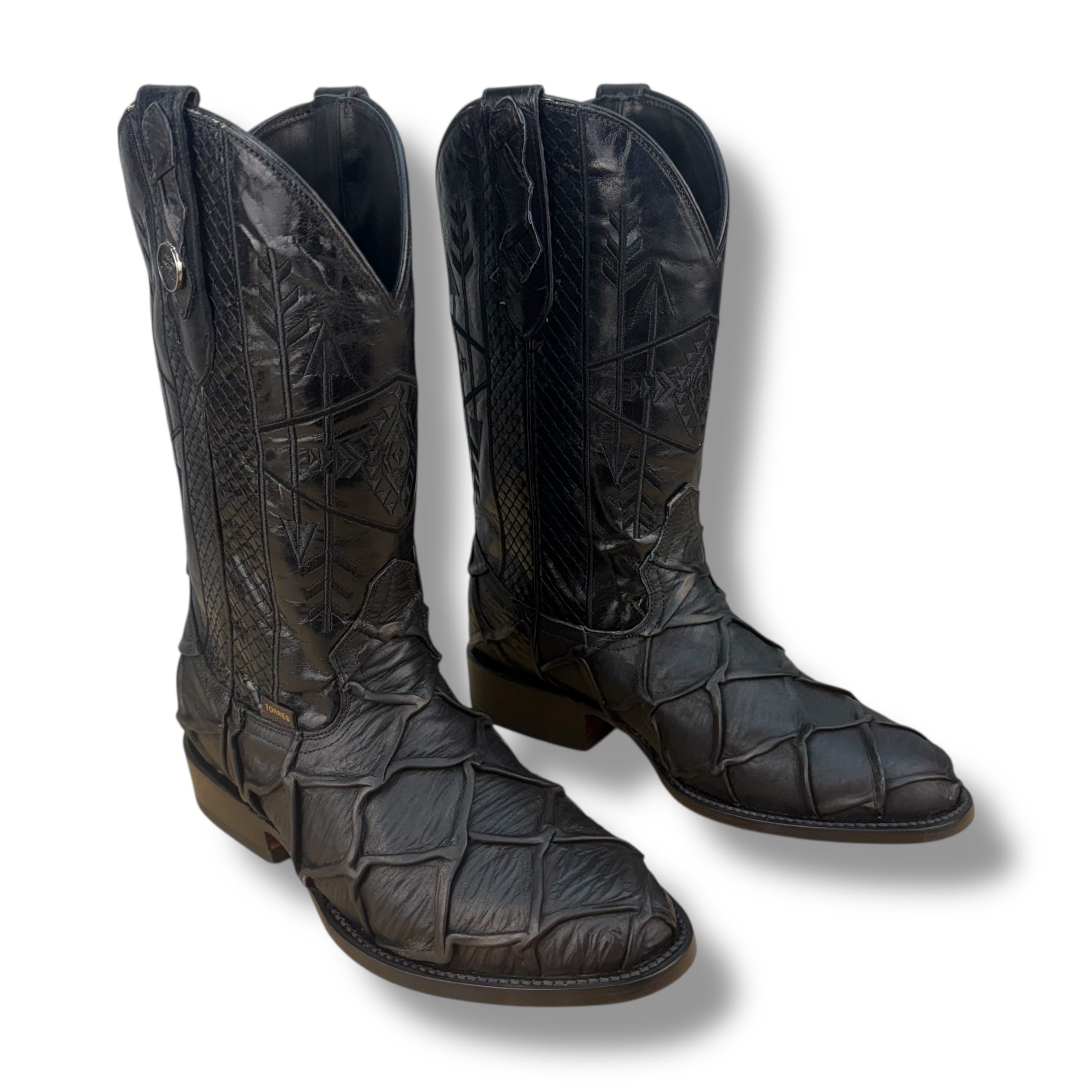 Iron Legacy Black Pirarucu Leather Boots - Sqaure Toe