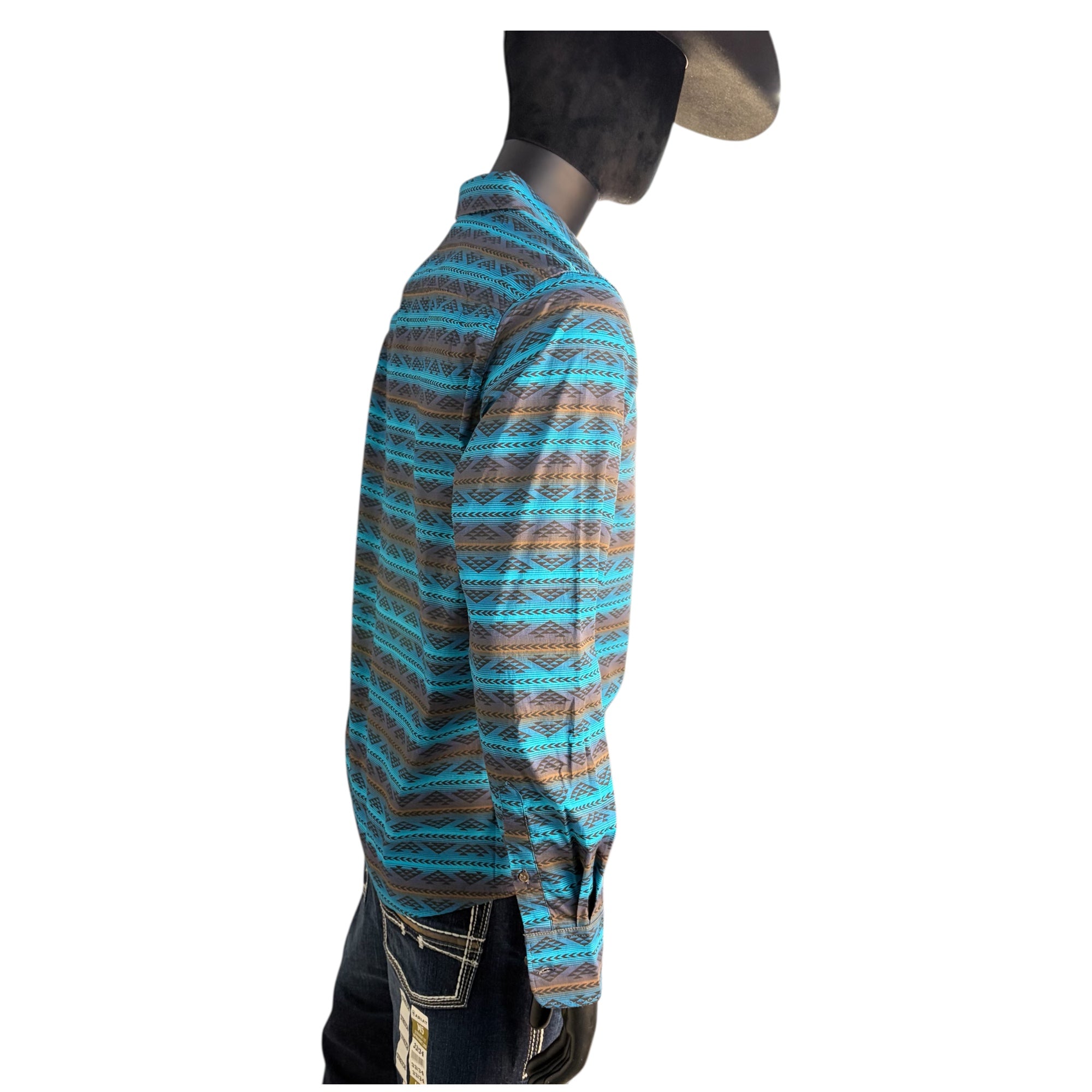Ariat Men’s Long Sleeve Aztec Print Button-Down Shirt – Turquoise