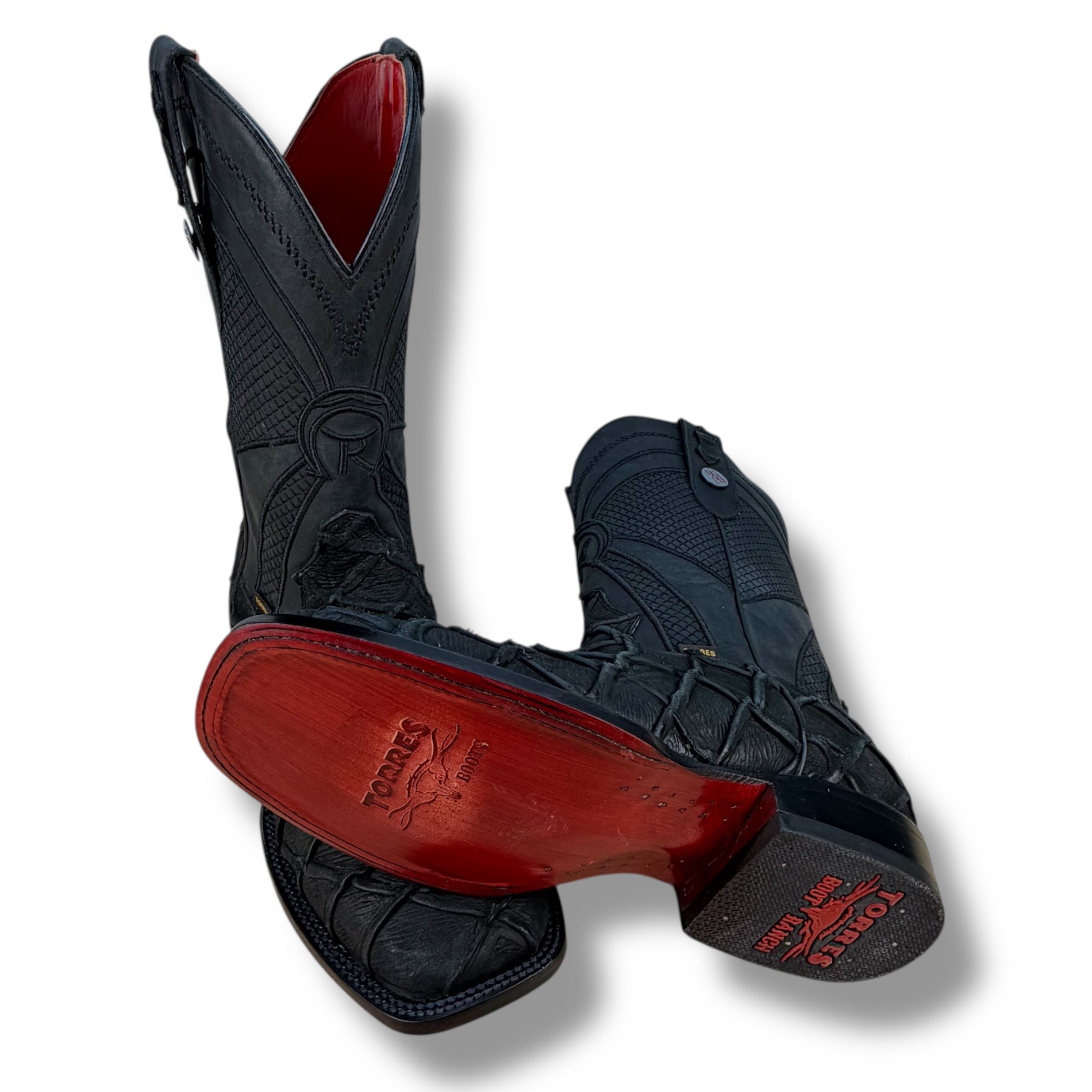 Midnight Ember Matte Black Pirarucu Leather Boot - Sqaure Tow