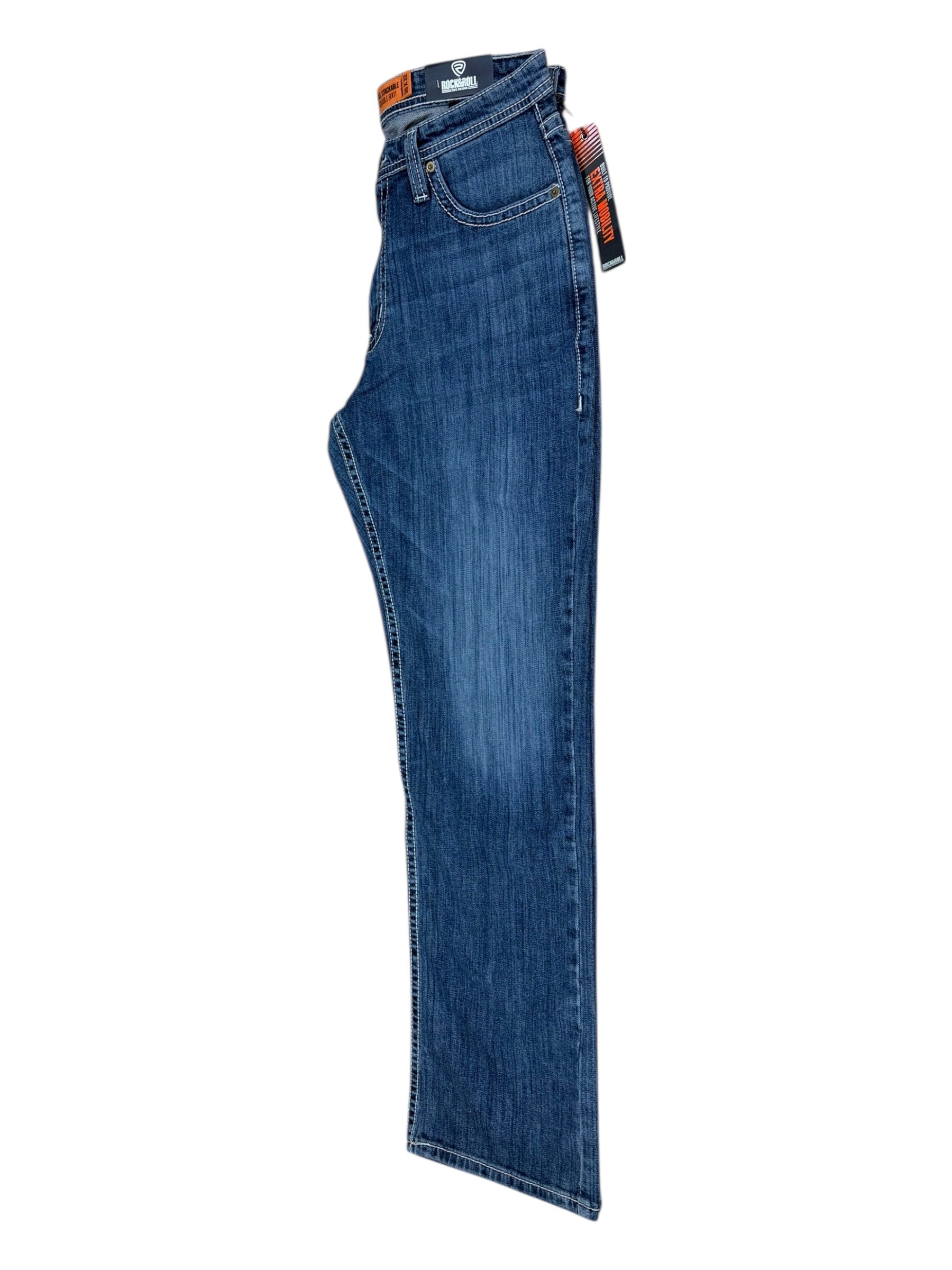 Rock & Roll Denim Men’s Double Barrel Relaxed Fit Stackable Bootcut Jeans – Extra Mobility Denim, Dark Vintage Wash 4809