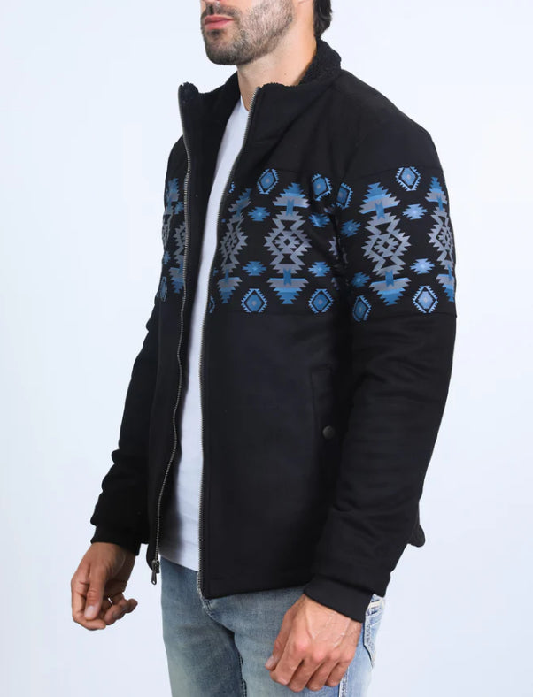 Platini Men’s Southwestern Zip Jacket – Black & Blue
