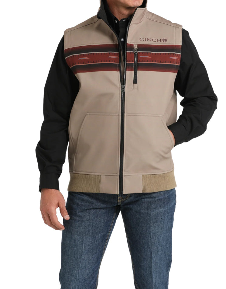 Cinch Men’s Reversible Softshell Vest – Tan with Southwestern Stripe