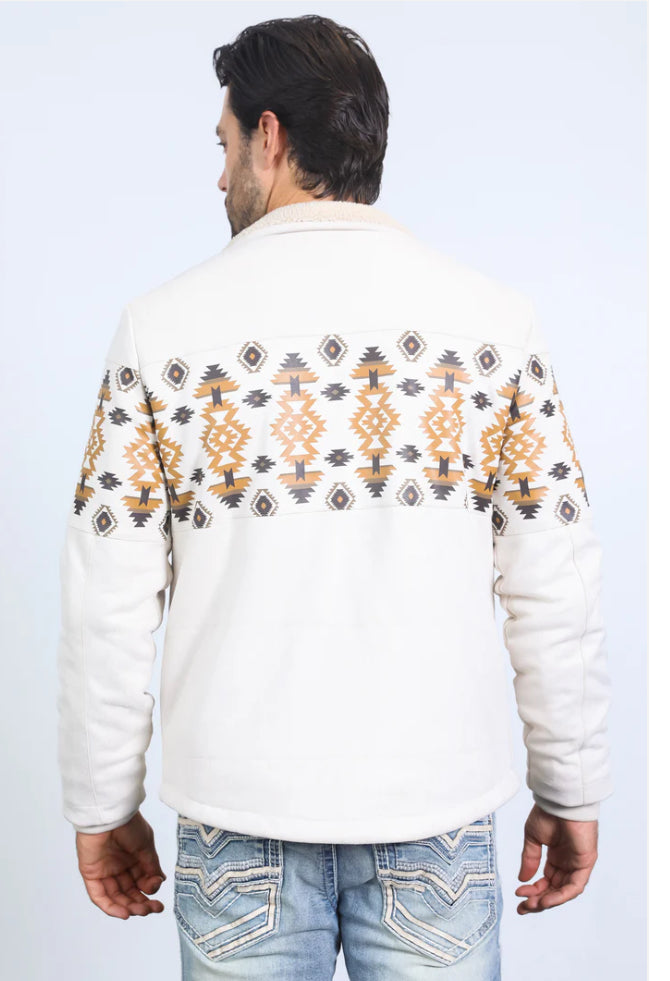 Platini Men’s Southwestern Sherpa-Lined Zip Jacket – Ivory & Tan
