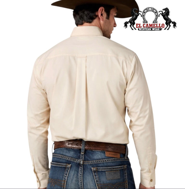 Ariat Men’s Classic Fit Solid Cream Button-Down Shirt 10080937