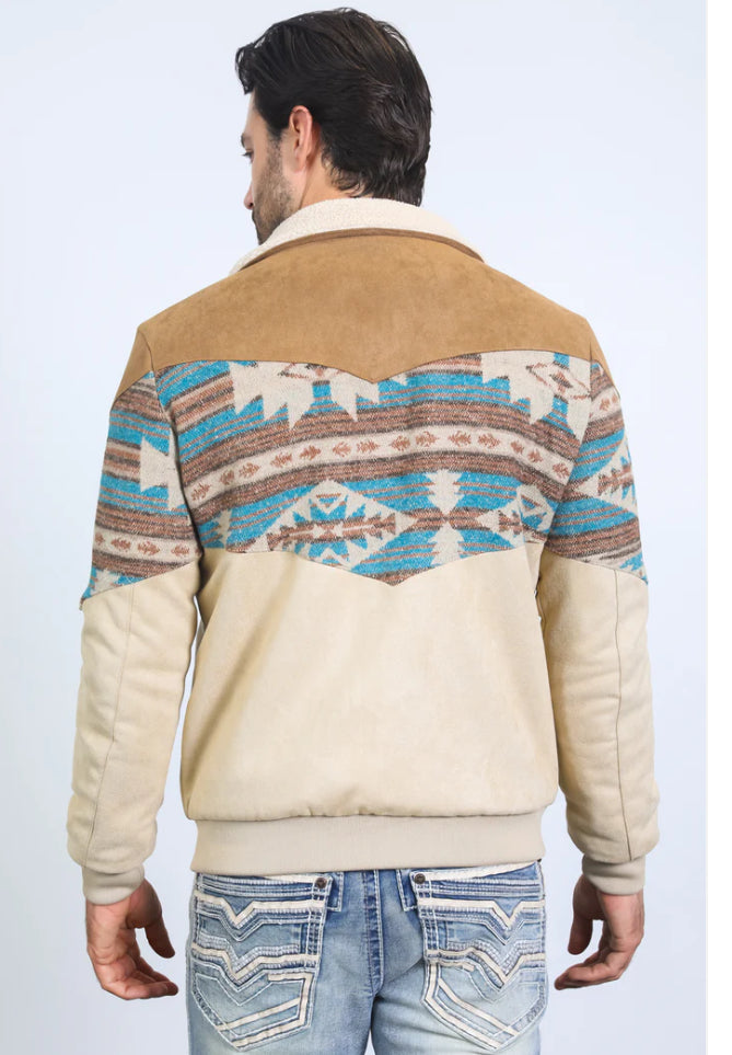 Platini Men’s Southwestern Sherpa Collar Zip Jacket – Cream & Turquoise